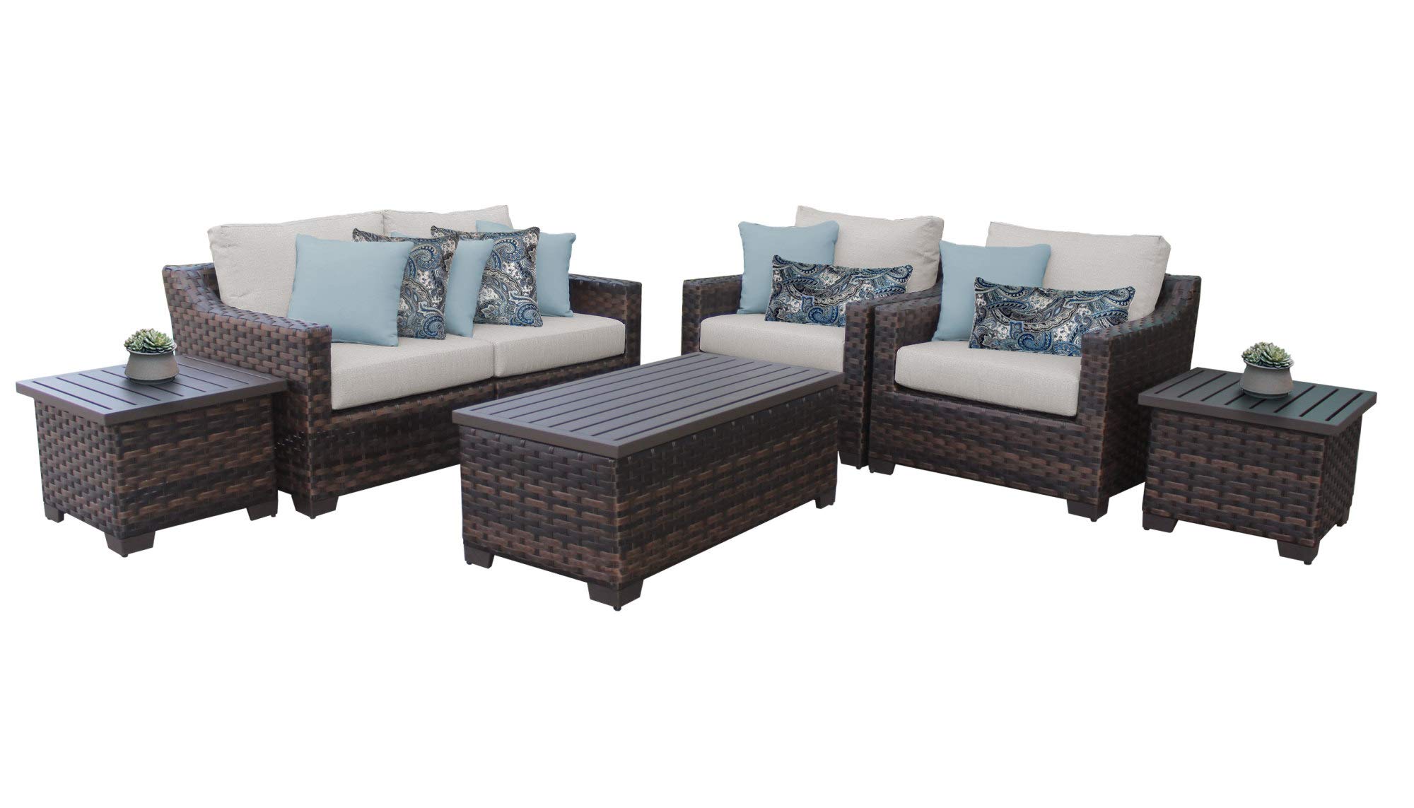 TK Classics Kathy Ireland River Brook 7-Piece Outdoor Wicker Patio Furniture Set in Ash - Perfect for Backyard, Garden, Poolside & Patio Relaxation