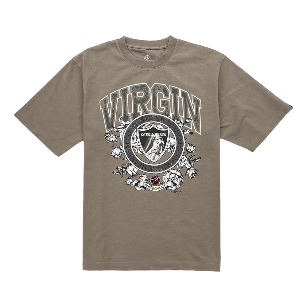 2ND CLOSET Virgin Mary Printed T-Shirt - Olive Green Graphic Tee for Women | Religious Apparel, Casual Wear & Street Style Outfits