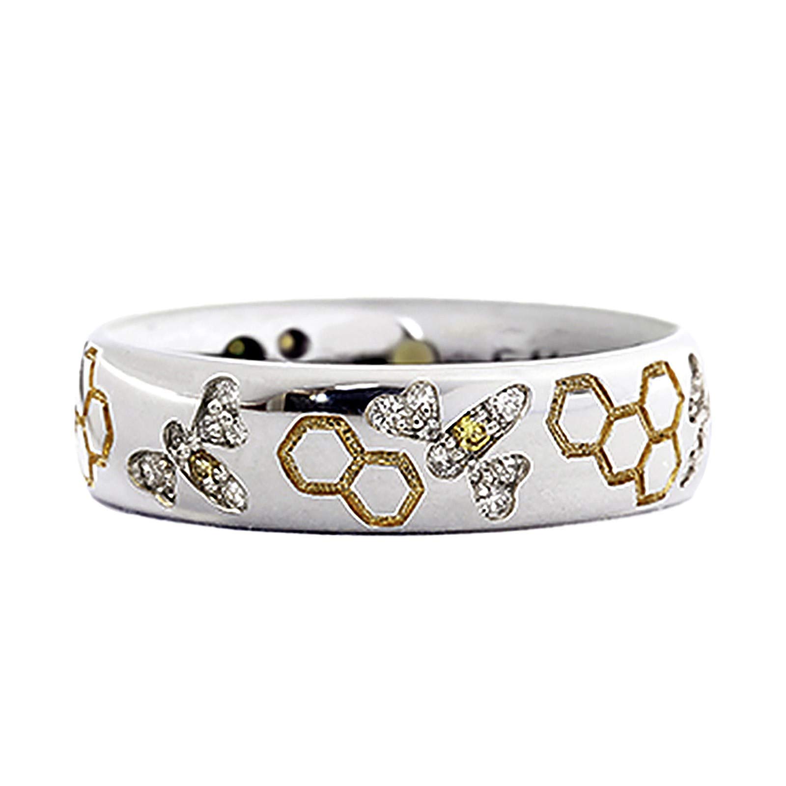 Bee Hexagonal Element 925 Sterling Silver Ring for Women - Vintage Rhinestone Jewelry, Cute Hexagon Design for Everyday Wear & Special Occasions