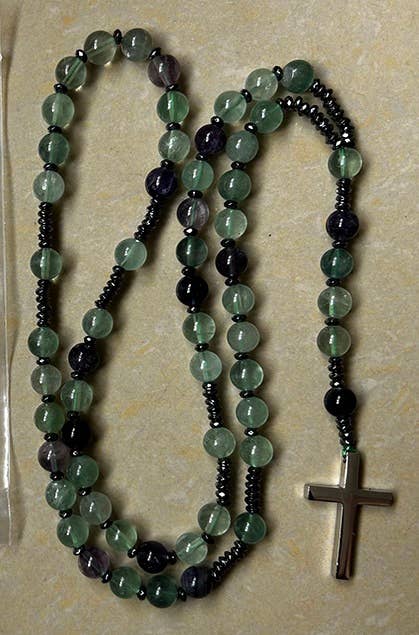 Rainbow Fluorite Rosary Prayer Beads - 8mm Gemstone Beaded Necklace for Meditation, Healing & Spiritual Protection | Perfect for Yoga, Reiki & Mindfulness Practices