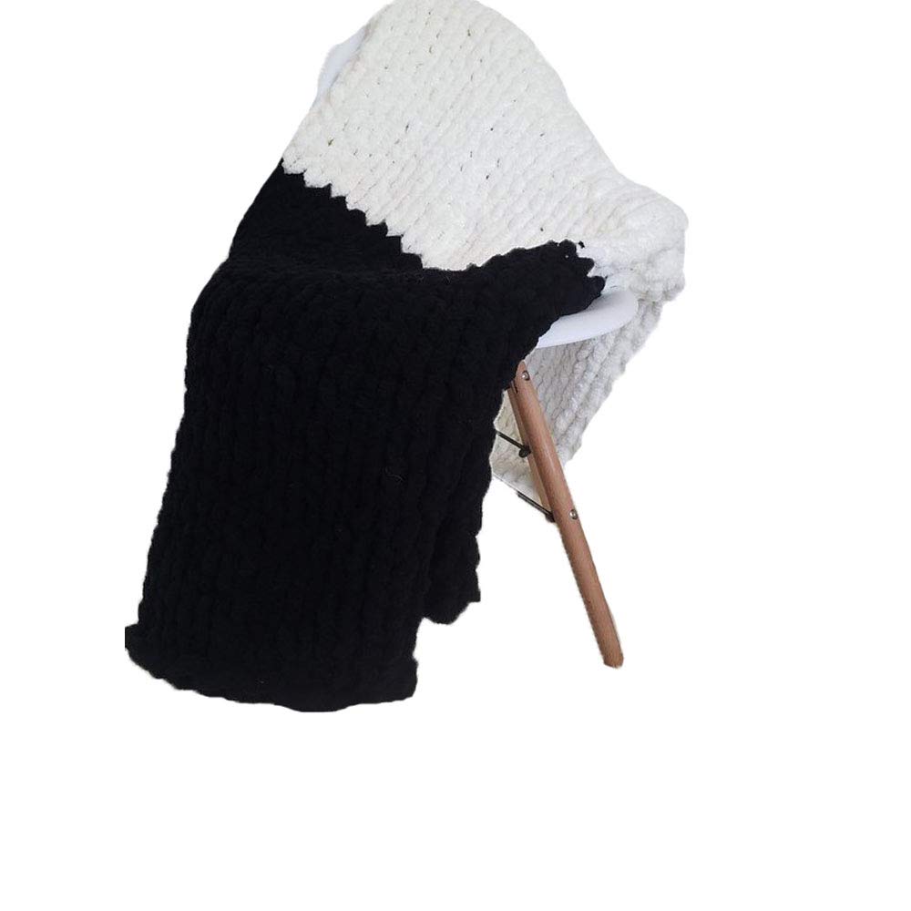 Soft Fluffy Chenille Yarn Throw Blanket - Black & Cream White Chunky Knit Blanket for Couch, Bed & Nursery - Handmade Arm Knit Blanket Perfect for Adults, Kids & Christmas Gifts - Cozy Home Decor & Winter Essential
