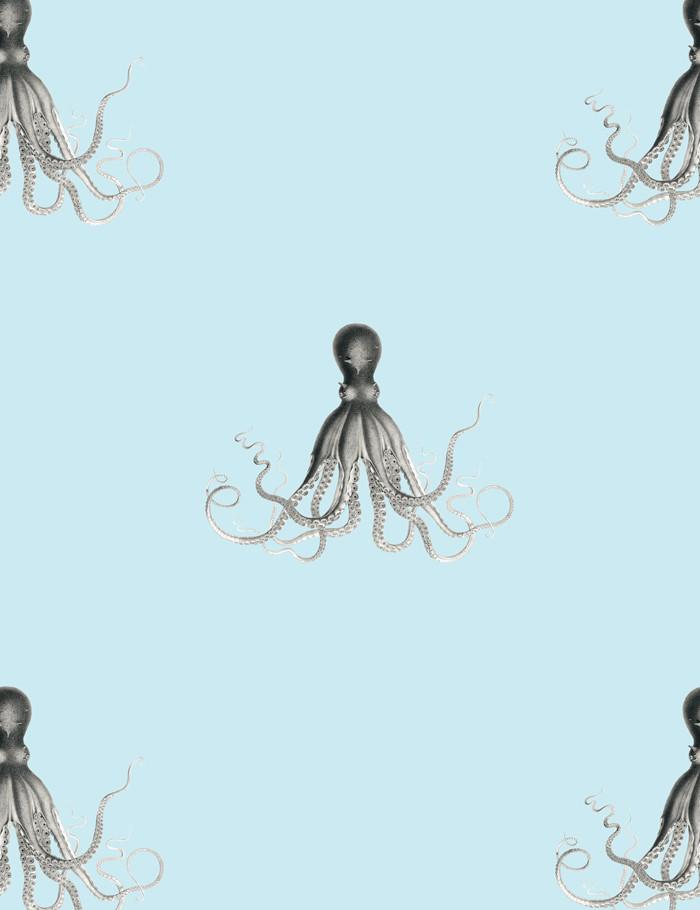 George The Octopus Wallpaper by Wallshoppe - Glacier Blue Peel & Stick Removable Wallpaper for Kids Room, Nursery, or Playroom Decor