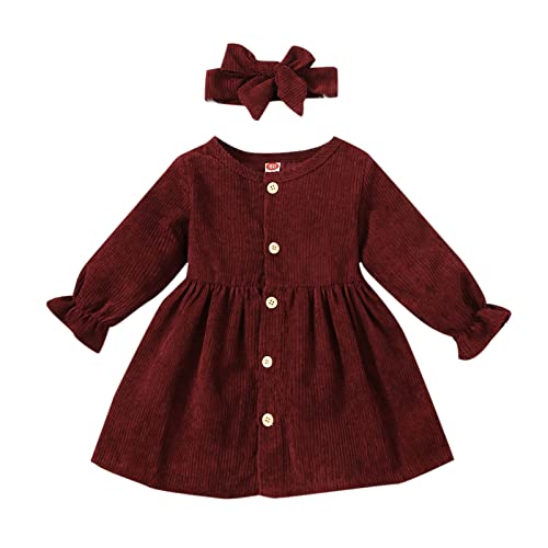 Adorable Corduroy Overalls Dress for Toddler Girls - Ruffled Long Sleeve Button-Down Knee-Length Velvet Dress - Perfect Winter Outfit for Infants & Playdates