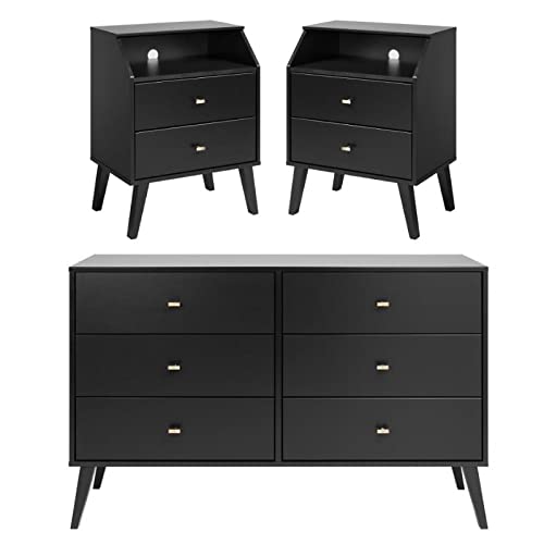 Modern 3-Piece Bedroom Set with 2 Nightstands & Dresser - Space-Saving Storage Solution for Small Rooms, Apartment Furniture for Master Bedroom or Guest Room