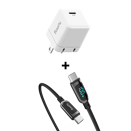 SooPii 100W 4ft USB C to USB C Fast Charging Cable with LED Power Display & 20W USB C Wall Charger - for iPhone 15/14/13, Samsung Galaxy, MacBook, iPad Pro & More Devices