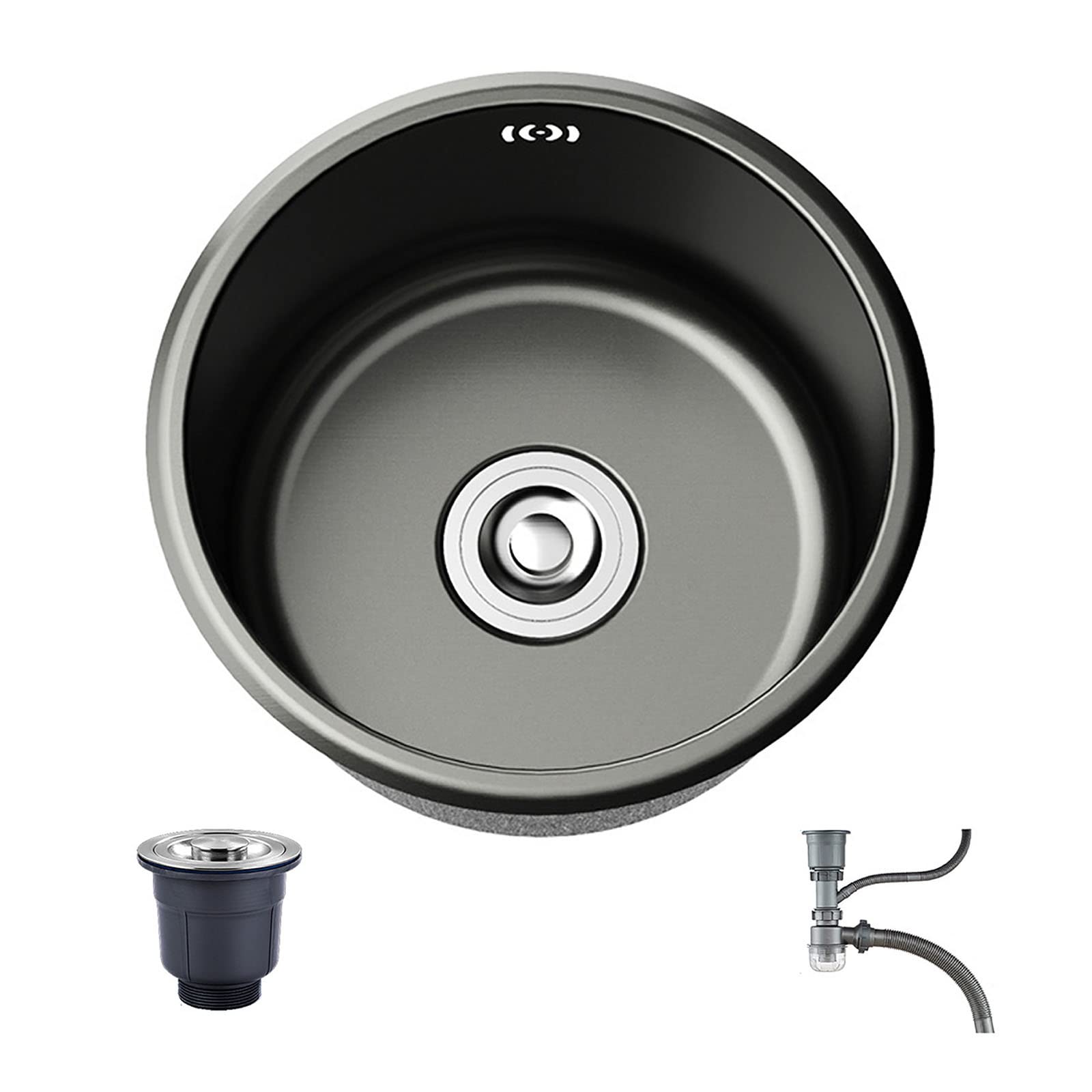 Black Stainless Steel Undermount Single Bowl Kitchen Sink - 28x28cm Round Bar Sink with Faucet - Perfect for Small Kitchens, Apartments, Balconies & RV Use