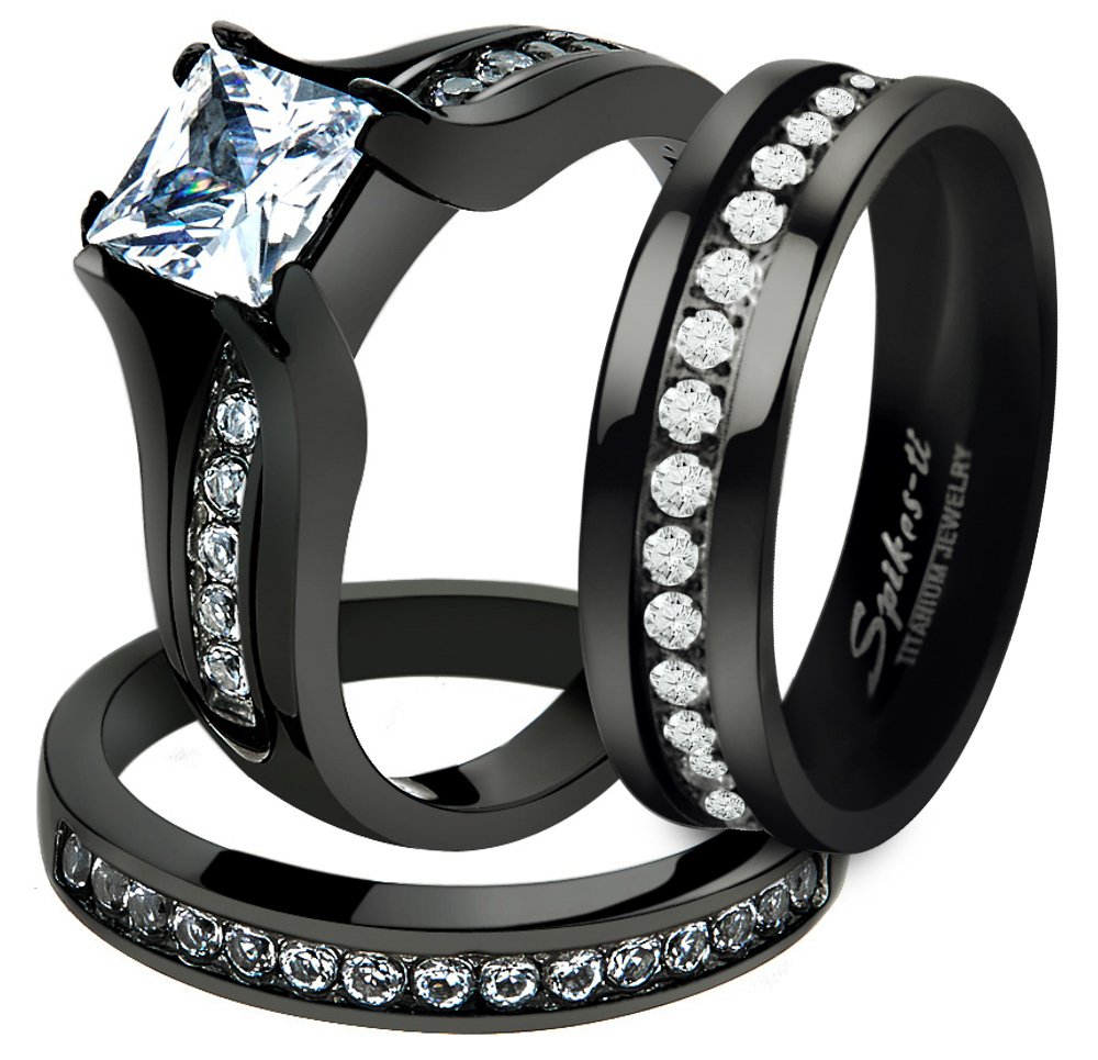 His & Her Wedding Ring Set - Stainless Steel & Titanium Bands for Couples - Engagement & Anniversary Gift