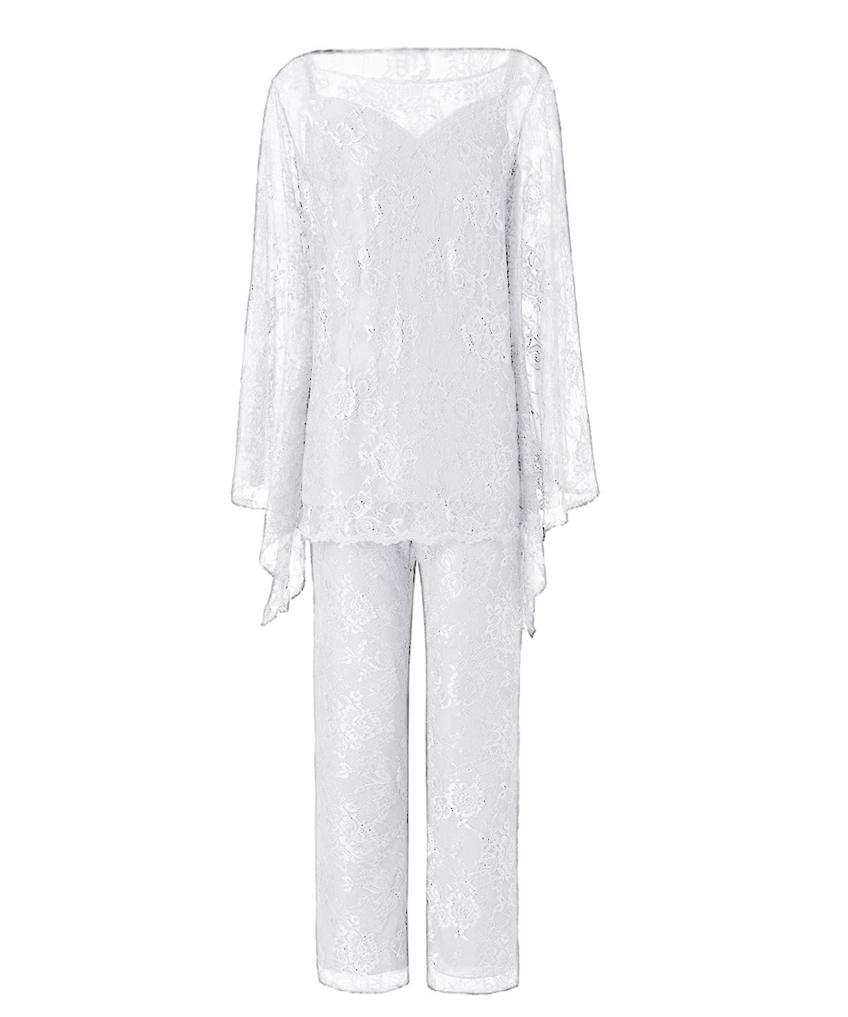 Vincent Bridal Women's 3-Piece Mother of The Bride Pant Suit Set - Plus Size Formal Lace Wedding Jumpsuit for Wedding Guest, Mother's Day, Special Occasions & Evening Events