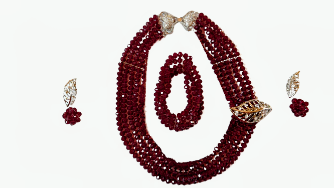 Authentic African Nigerian Beaded Jewelry Set for Women - Mokè Burgundy & Gold Waist Beads (DPJBS31) | Traditional Waist Accessory for Bridal, Cultural Events & Everyday Elegance