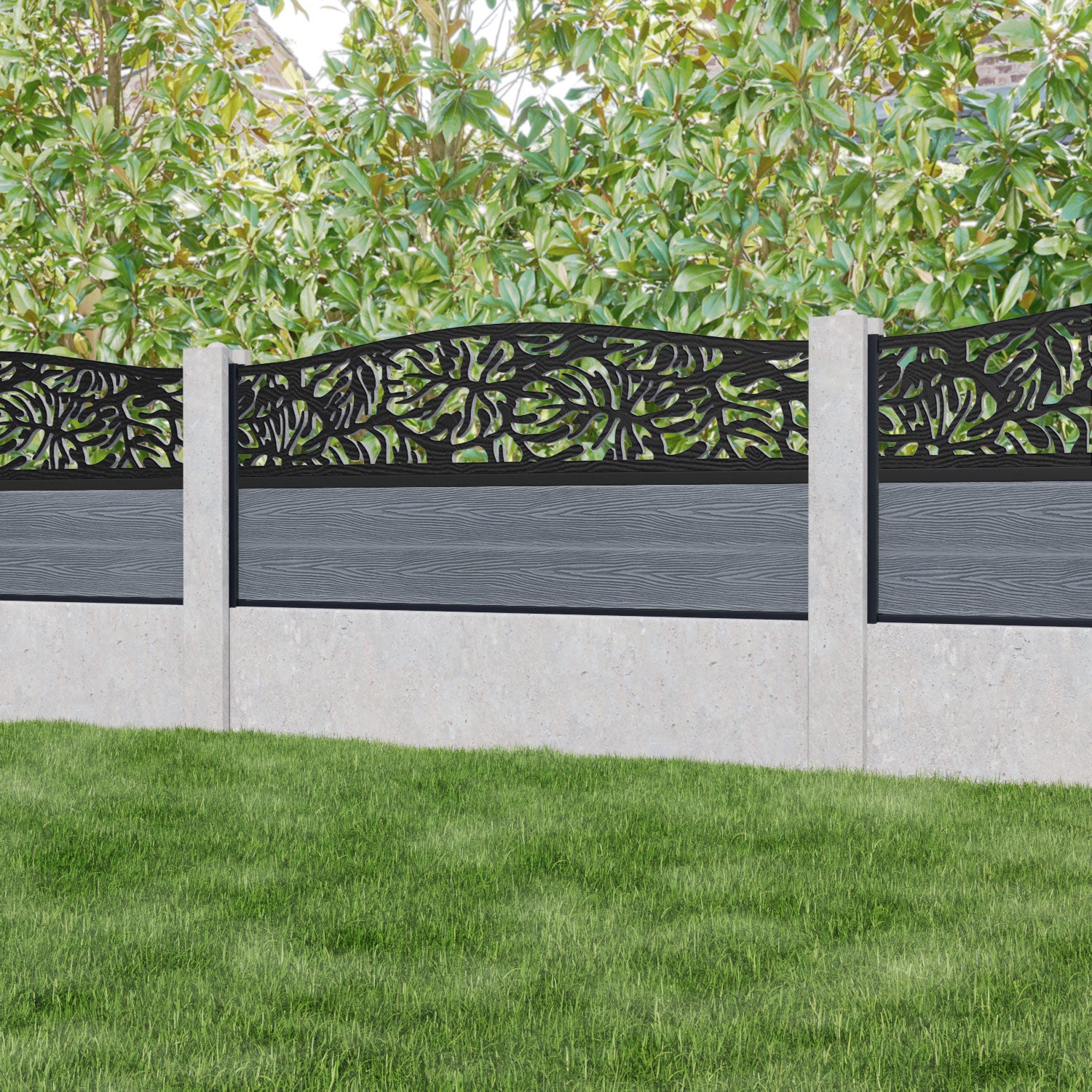 Classic Botanic Curved Top Fence Panel - Anthracite Grey - Fits Existing Concrete Posts - Perfect for Garden Borders, Backyard Privacy, and Landscape Design