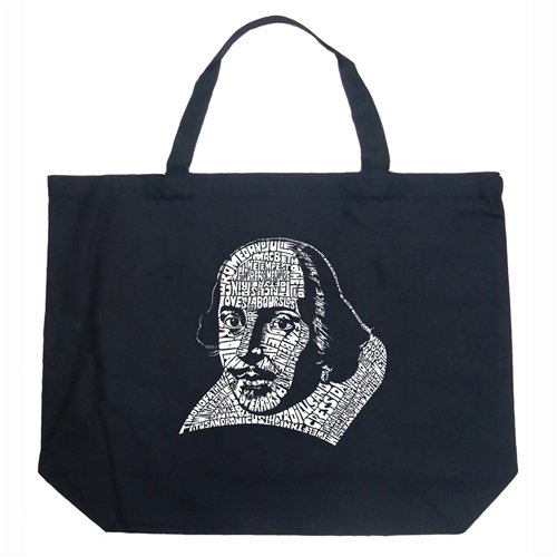 Shakespeare Comedies & Tragedies Large Word Art Tote Bag - Stylish Black Literary Gift for Book Lovers, Theater Fans & Students - Perfect for Library, School & Theater Events