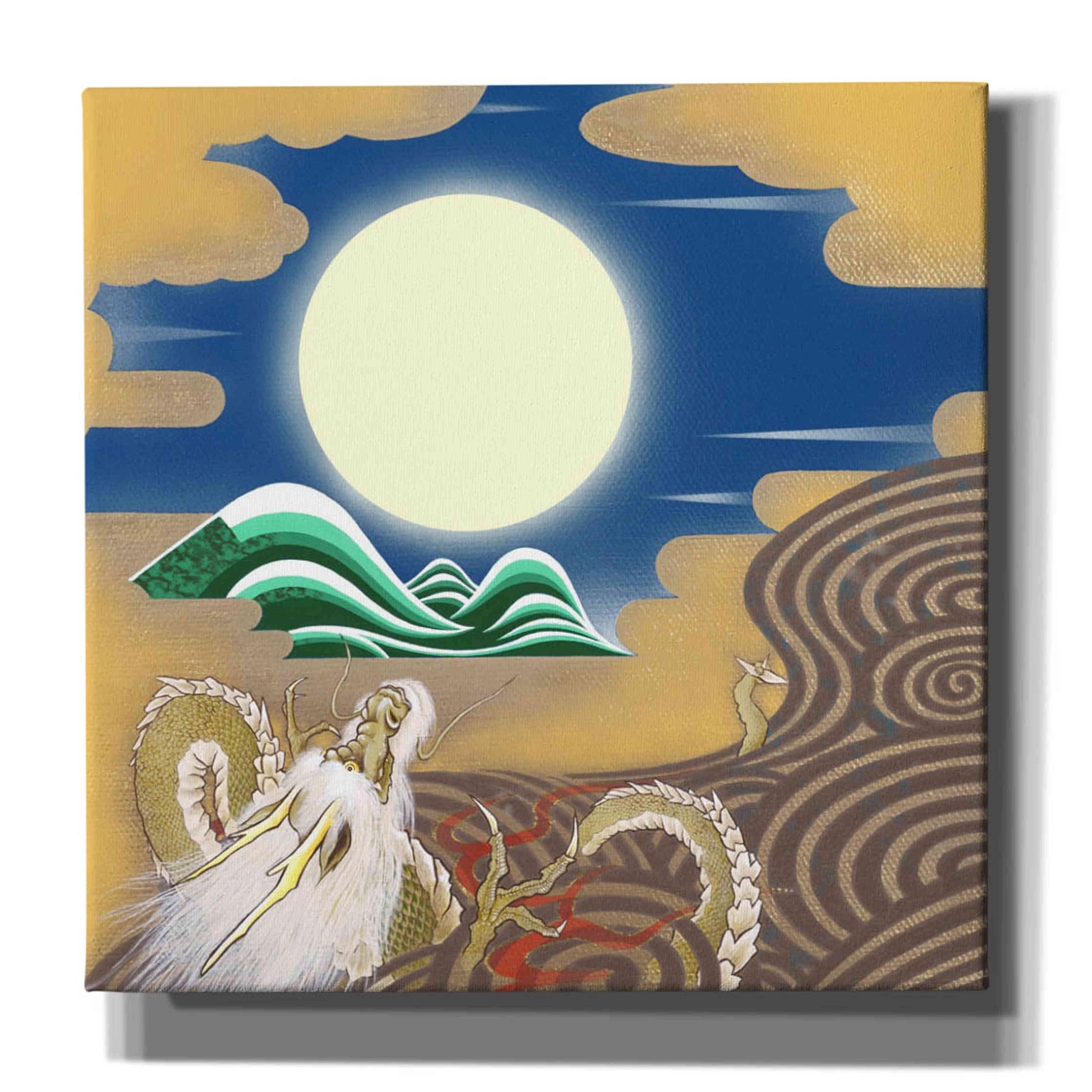 Epic Graffiti 'Moonlit Dragon' Canvas Wall Art by Zigen Tabanbe - 26x26 Inches Modern Home Decor for Living Room, Bedroom & Office