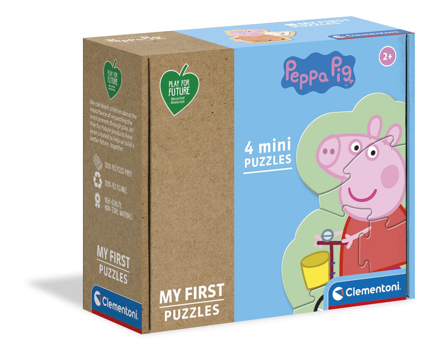 **Clementoni 20831 Peppa Pig My First Play for Future - 4 Jigsaw Puzzles for Kids Ages 2+ (3, 6, 9, 12 Pieces) - 100% Recycled Materials - Made in Italy - Multicolor - Fun Learning & Family Bonding Activity**