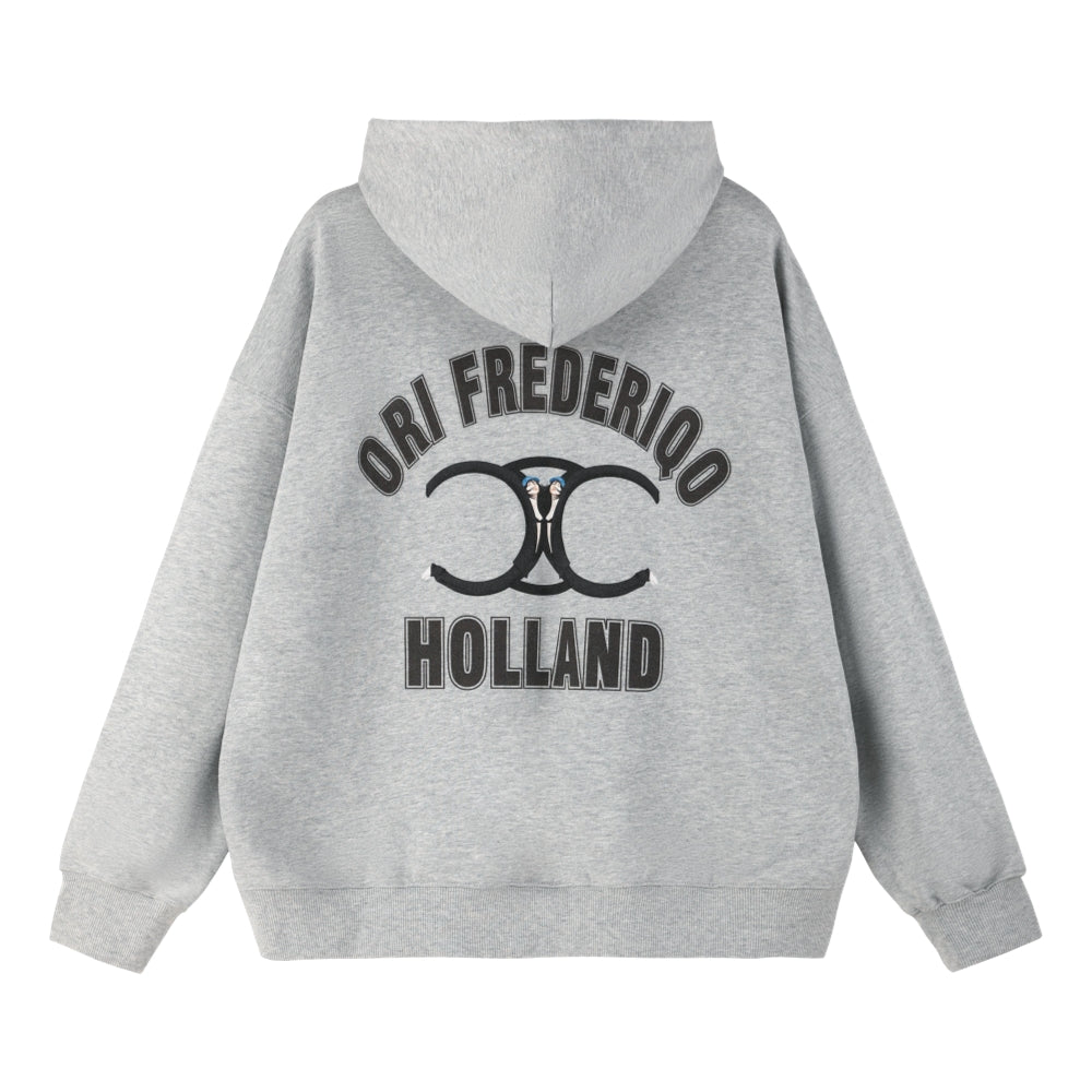 ORI FREDERIQO Men's Grey Hooded Sweatshirt - Soft Cotton Pullover for Casual Wear & Outdoor Activities