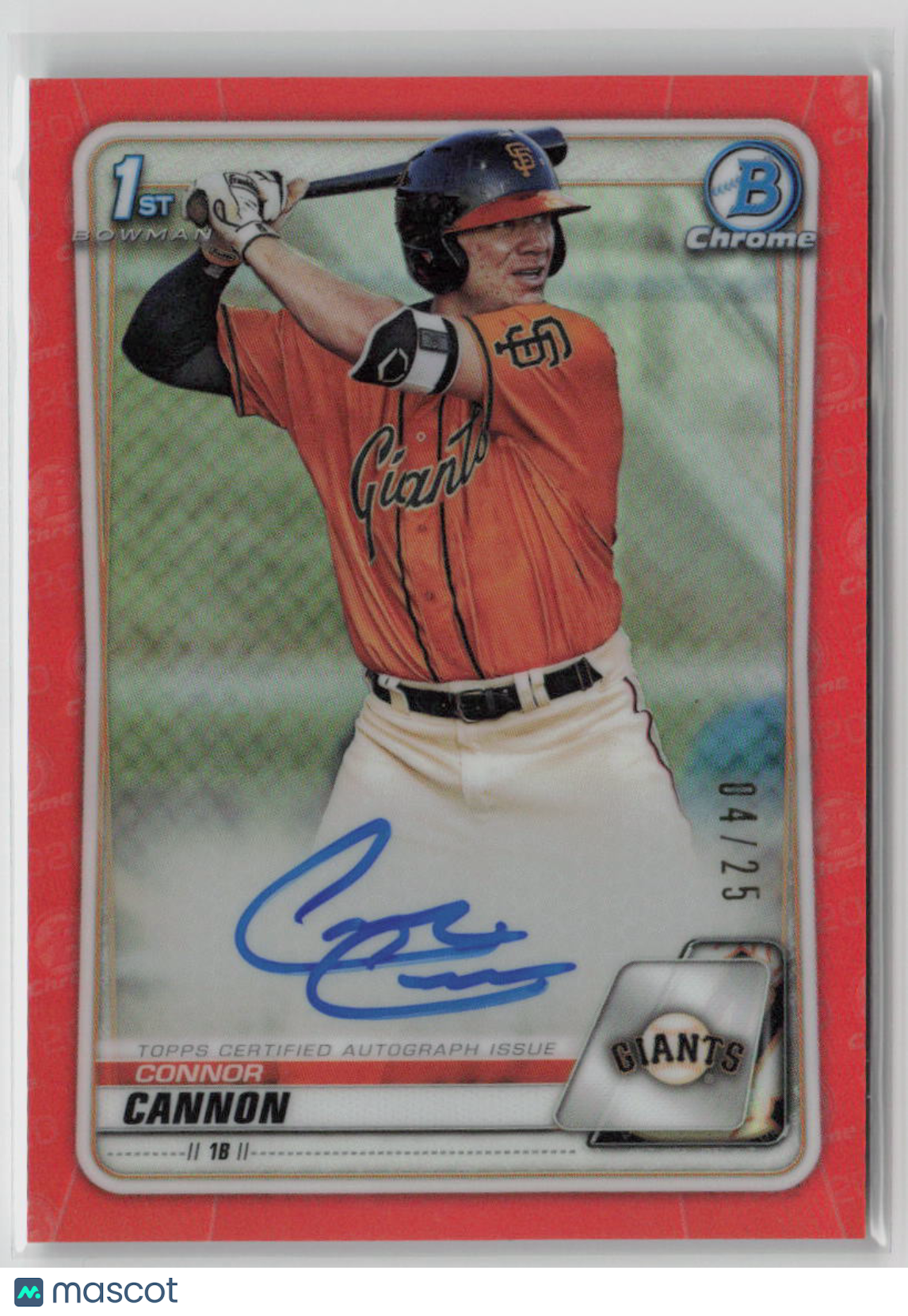 2020 Bowman Chrome Connor Cannon Orange 1st Bowman Auto 04/25 #CP4 CC Baseball Card - Rare Collectible for Sports Memorabilia & Trading Card Enthusiasts
