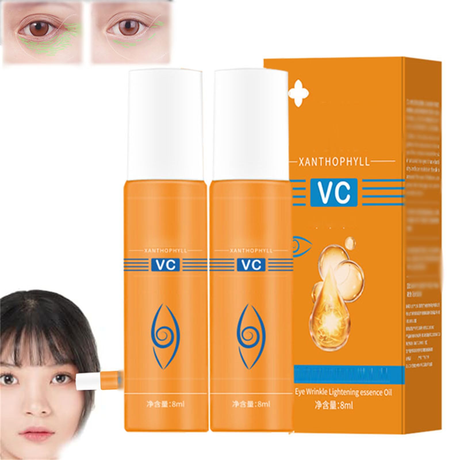Lutein Eye Oil Roller Ball - Japanese VC Lutein Eye Essence for Dark Circles, Puffiness & Eye Bags - Anti-Aging Firming Eye Serum | Perfect for Night Care & Morning Refreshment