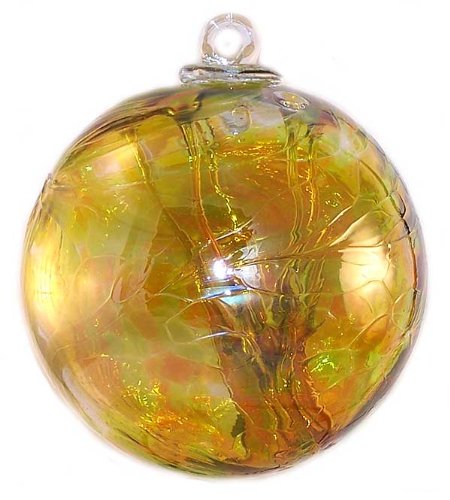 Iridescent Witch Ball September Sunset™ - Handmade Iron Art Glass Decor for Home & Garden - Perfect for Halloween, Fall Decor, and Outdoor Ornaments