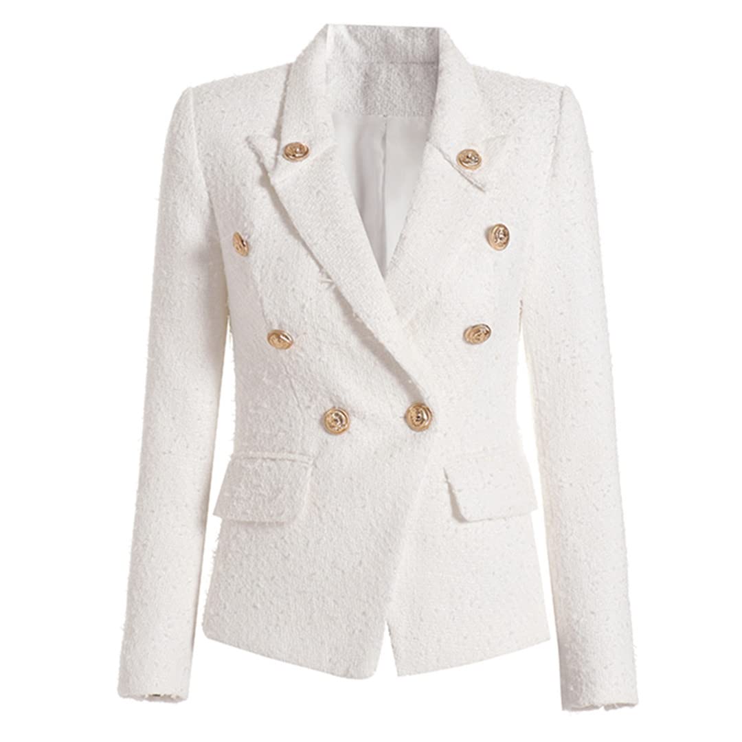 Women's Slim Fit White Blazer Jacket for Autumn & Winter - Warm Office Wear, Business Casual & Formal Outfits
