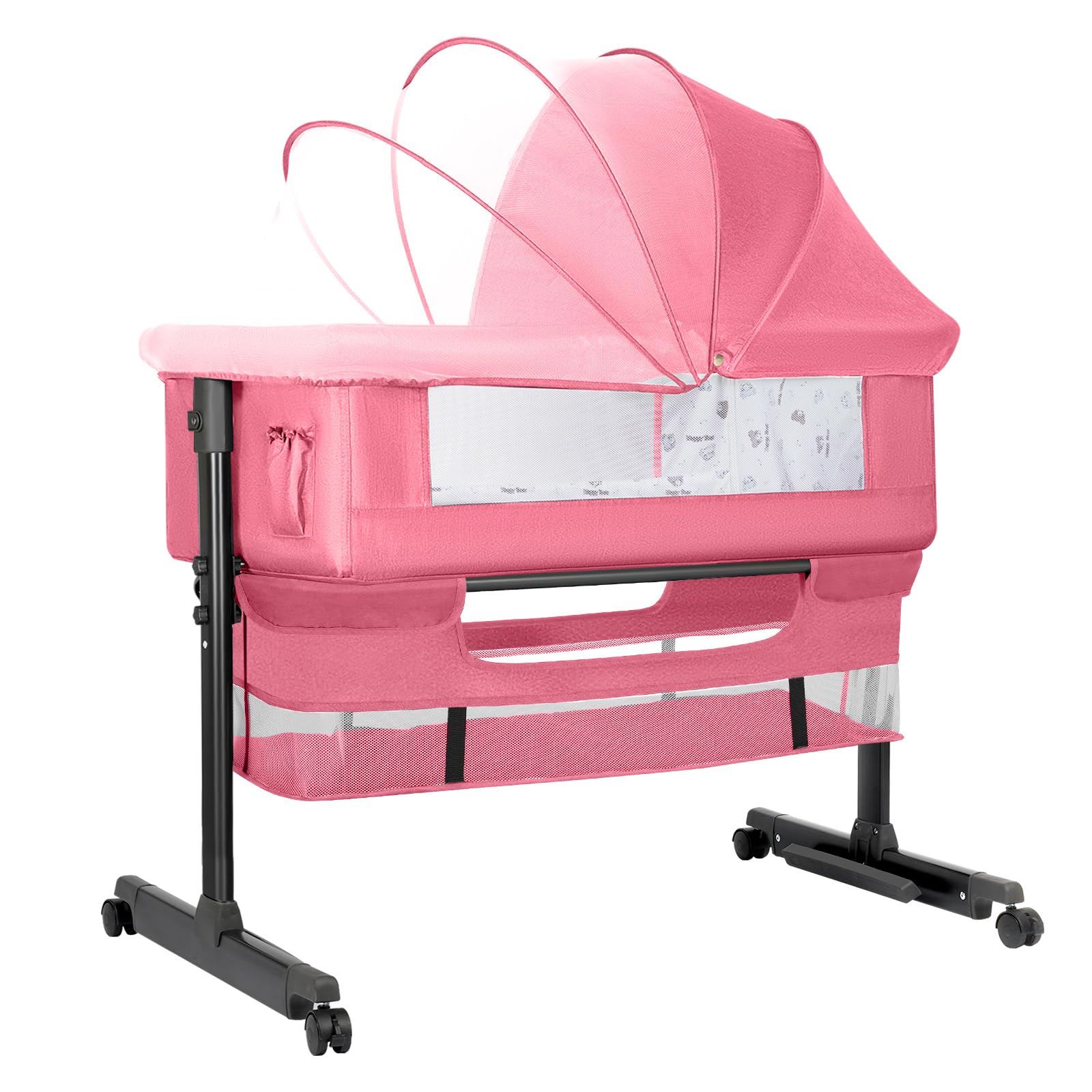 2024 New Style Baby Bassinet - Portable Foldable Bedside Sleeper Crib for Girls & Boys (Pink) | Perfect for Nursery, Bedroom & Travel Use