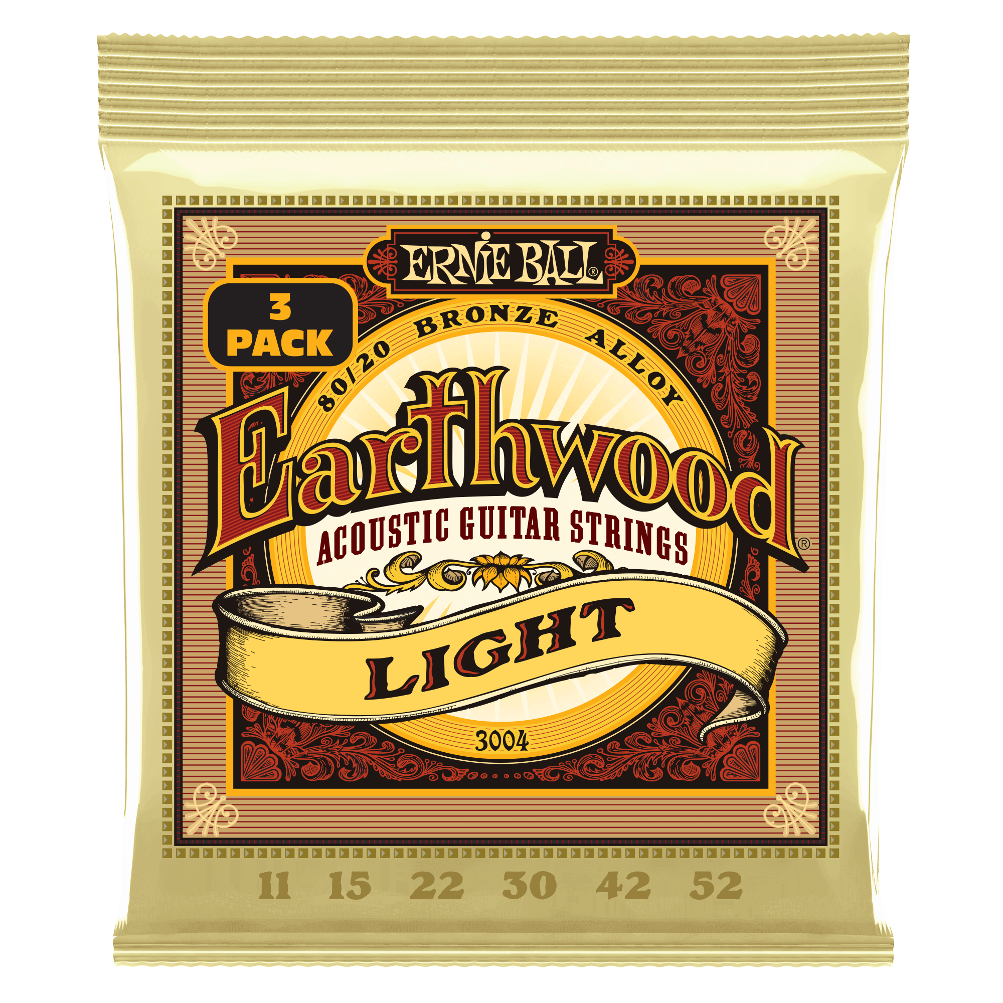 Ernie Ball Earthwood Light 80/20 Bronze Acoustic Guitar Strings 3 Pack - 11-52 Gauge | Bright Tone & Long-Lasting | Perfect for Folk, Country & Fingerstyle Playing