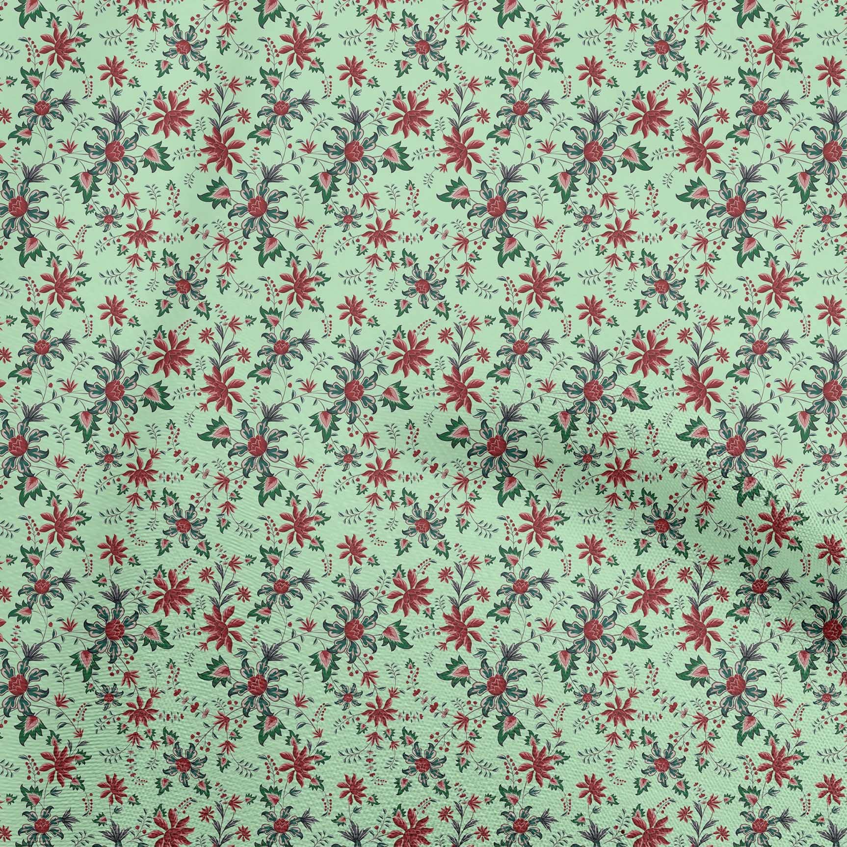 Velvet Mint Green Jacobean Floral Printed Fabric by The Yard - 58 Inch Wide DIY Sewing Material for Clothing, Drapes & Home Decor | Soft Textured Fabric for Upholstery, Quilting & Craft Projects