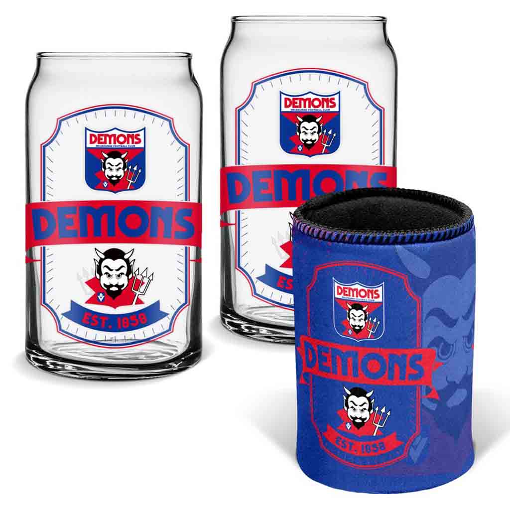 Melbourne Demons Insulated Can Glasses and Can Cooler Set - Keep Your Drinks Cold at Parties, BBQs, and Sports Events