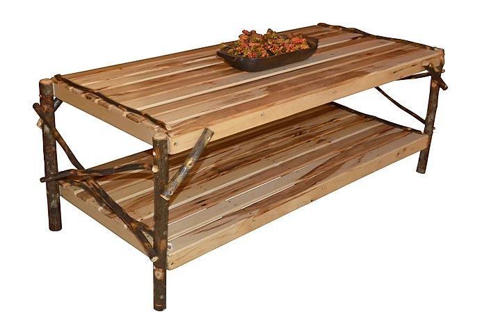 A & L Furniture Hickory Coffee Table with Shelf - Rustic Solid Wood Living Room Table for Home Decor, Perfect for Sofa & Lounge Areas