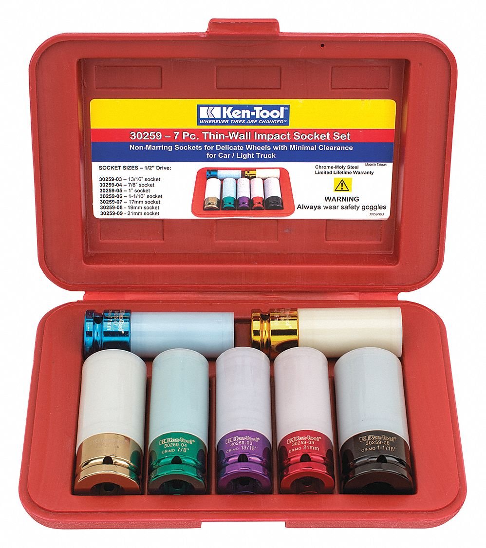 KEN-TOOL Thin-Wall Impact Socket Set - 10-Piece Metric/SAE Cr-V Steel - Professional Auto Repair & DIY Mechanic Tools for Tight Spaces & Heavy-Duty Applications