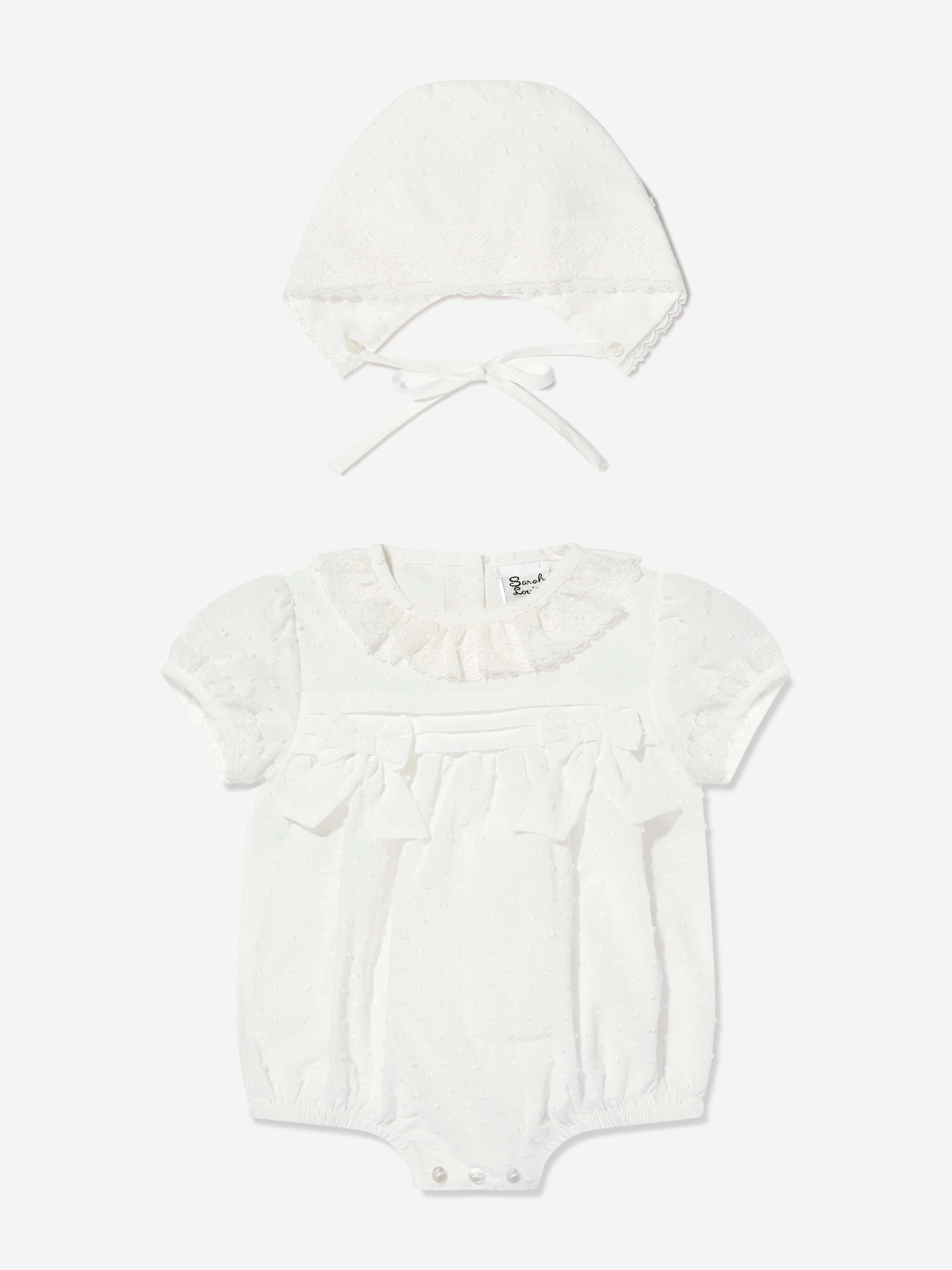 Ivory Baby Girls Bubble Romper & Bonnet Set - Soft Cotton Outfit for Newborns, Infants - Perfect for Photoshoots, Christenings & Special Occasions