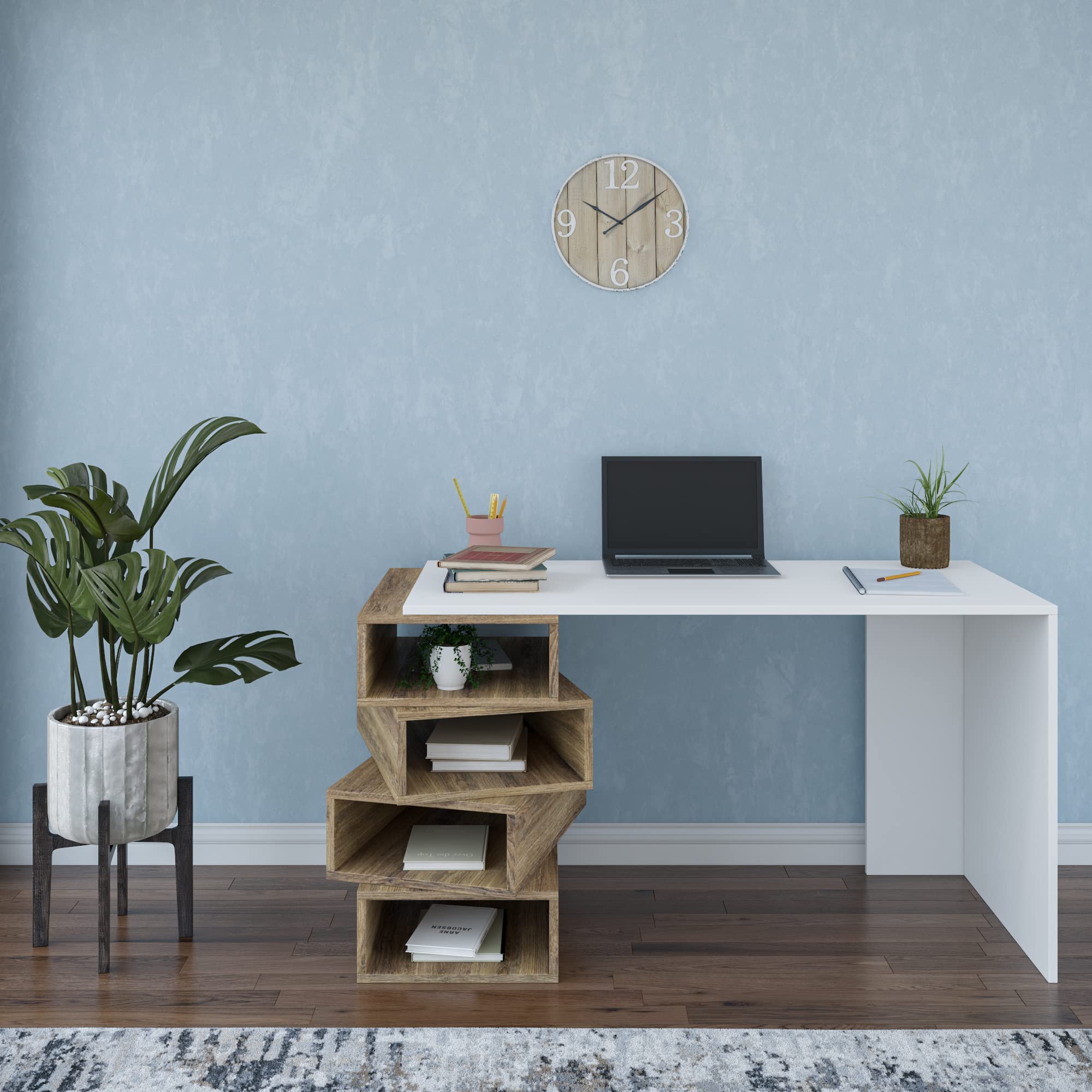Ada Home Décor Sanger Desk - White & Walnut Finish Modern Writing Desk for Home Office, Study & Workspace