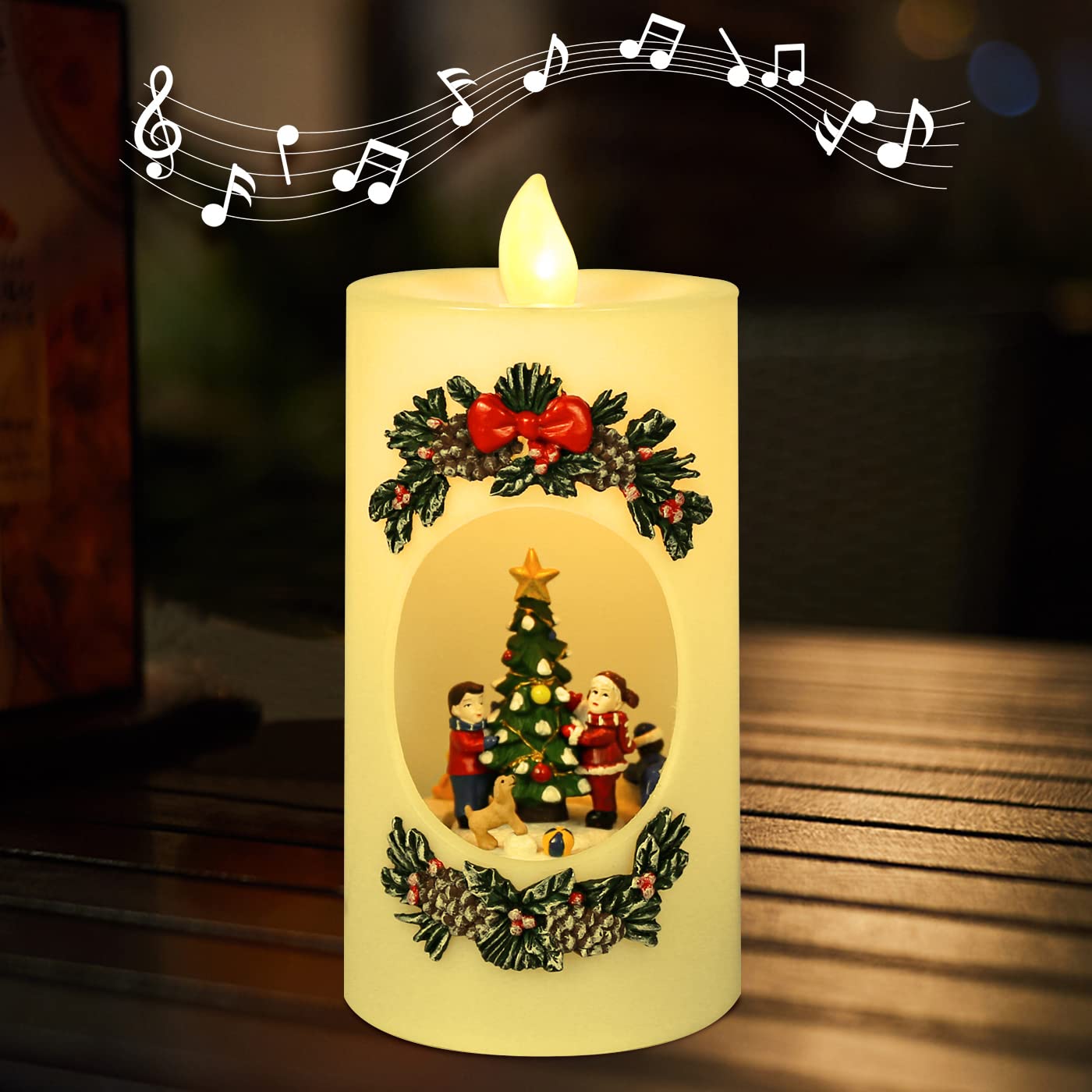 Flameless LED Candles with Music - USB/Battery Operated Flickering Pillar Candles for Christmas Decor, Holiday Centerpieces & Romantic Dinner Ambiance