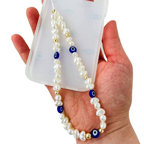 Evil Eye Beaded Phone Charm - Y2K Pearl Phone Strap with Chain, Handmade Mobile Phone Jewelry for Women & Girls, Perfect for Wrist Phone Case & String Phone Bracelet, Ideal for Everyday Use & Gift Giving