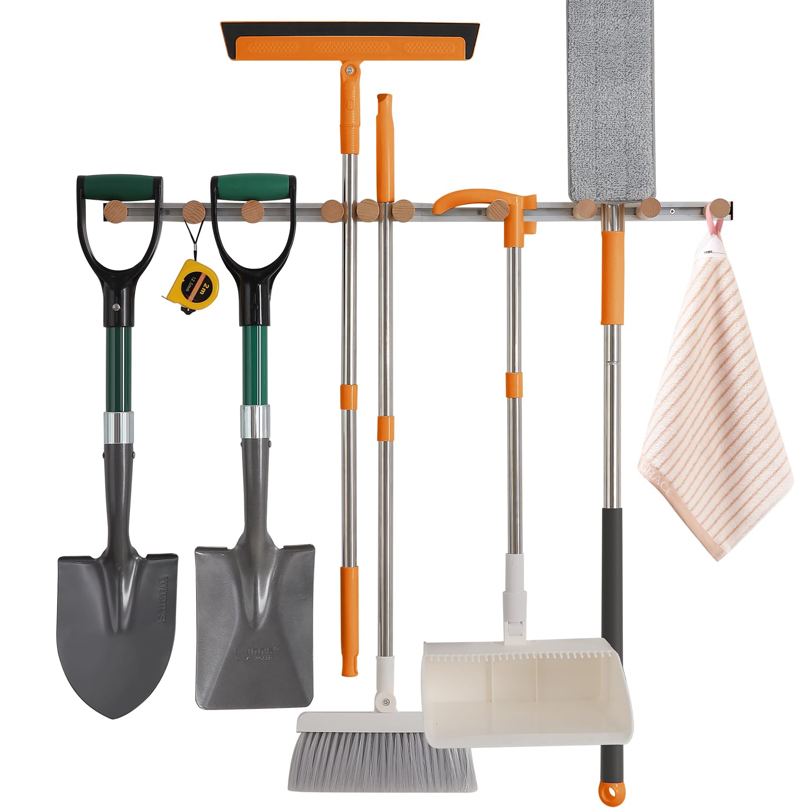 Anti-Slip Broom & Mop Holder Wall Mount - Heavy Duty Garage Storage Organizer for Kitchen, Closet, Laundry Room & Garden Tools - Space Saving Home Organization Solution for Cleaning Supplies & Household Items