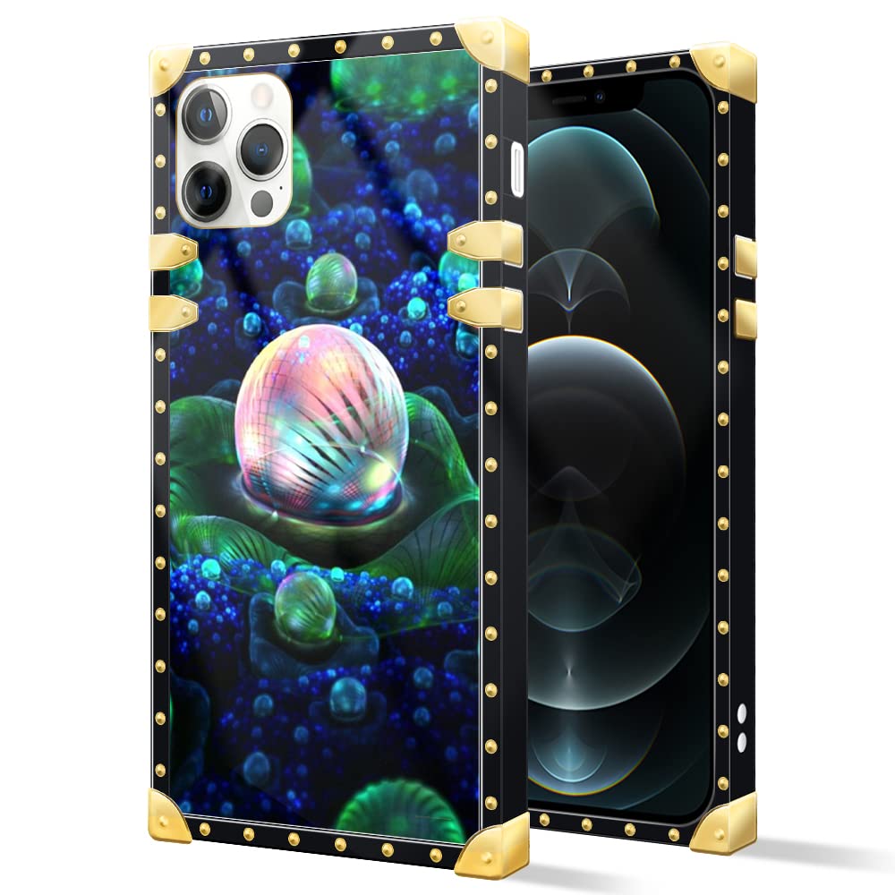 Premium Luxury iPhone 13 Pro Case with Metal Decoration & Pearl Accents - Square Soft TPU Bumper Phone Cover for Women & Girls (6.1-inch) - Perfect for Daily Use, Office & Special Occasions