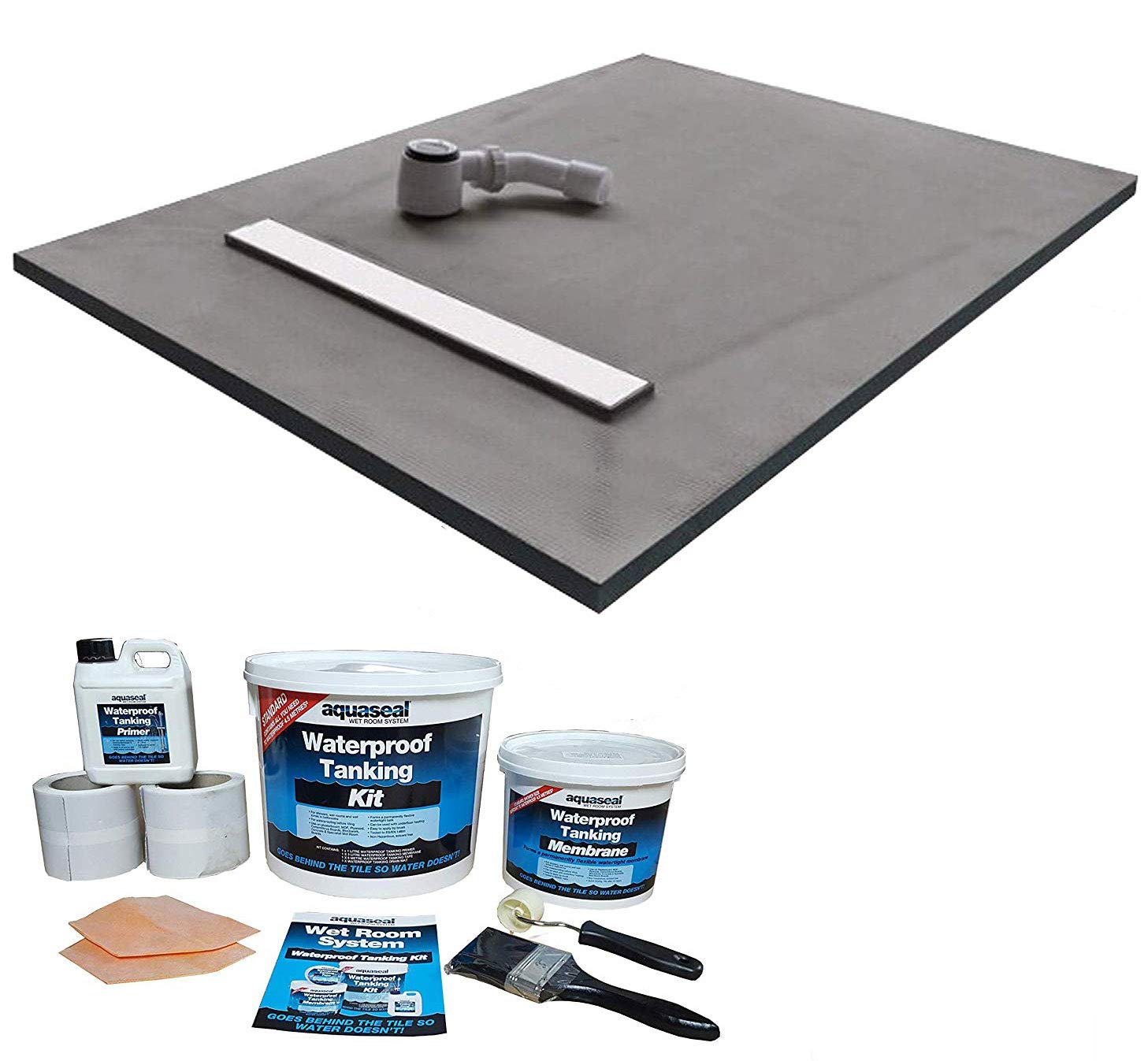 Nassboards Linear Wetroom Shower Tray & Aqua Kit - Waterproof & Watertight Design with Drain, Sealing Tape, Grate & XPS Base - Easy Installation Guide - Perfect for Modern Bathrooms & Spa-Like Showers