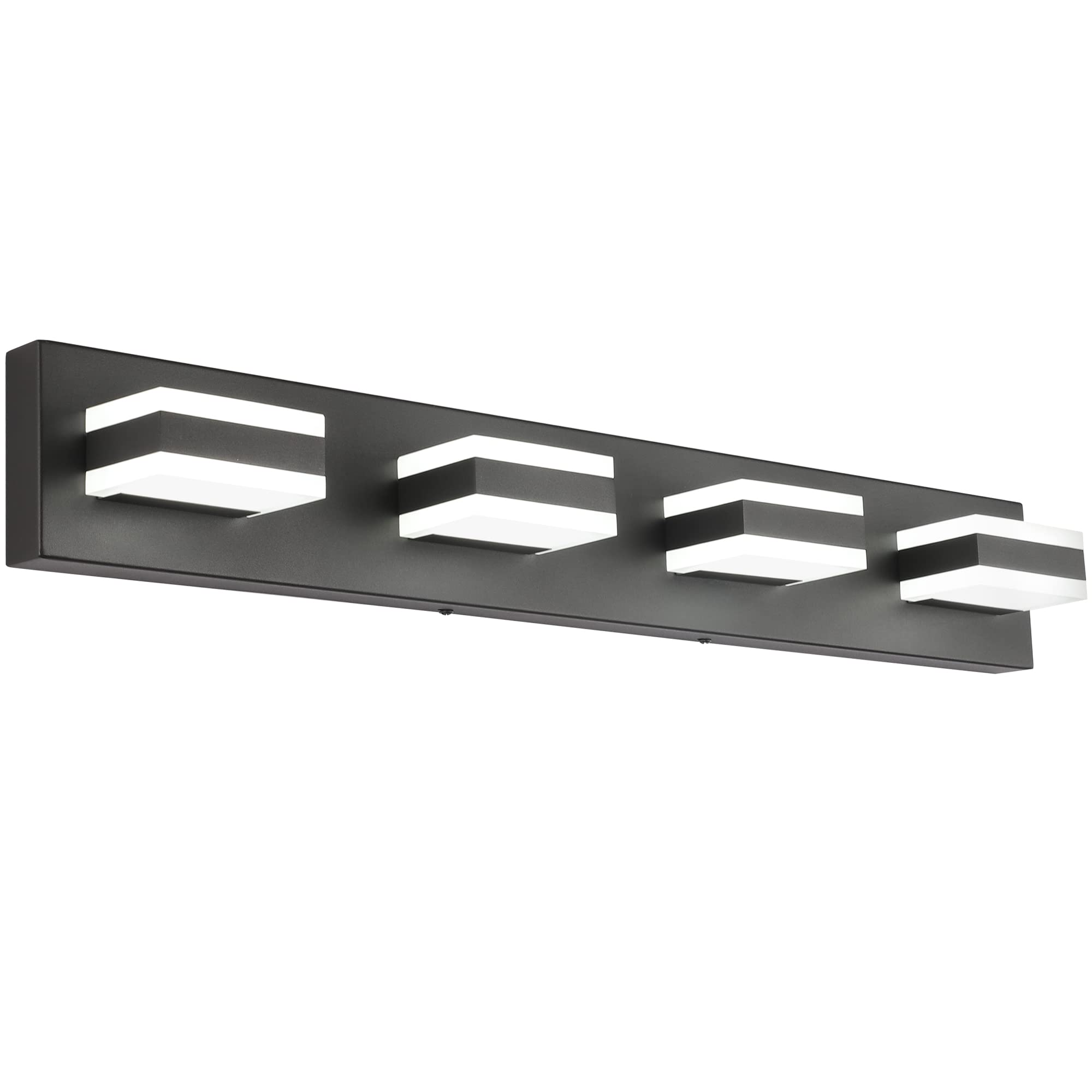 SOLFART Black Bathroom Vanity Light Fixture - 4-Light LED Dimmable Matte Black Bathroom Lighting, 32W Cool White 6000K with 0%-100% Brightness Adjustment - Perfect for Modern Bathrooms, Powder Rooms & Makeup Vanities