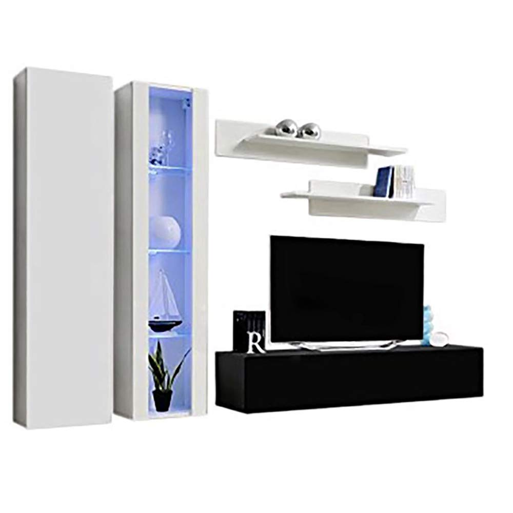 Modern Floating TV Stand with Storage & LED Lights - Wall-Mounted Entertainment Center for Bedroom & Living Room - A4 30TV Console with Shelves in White/Black - Perfect for Small Spaces & Home Theater Setup