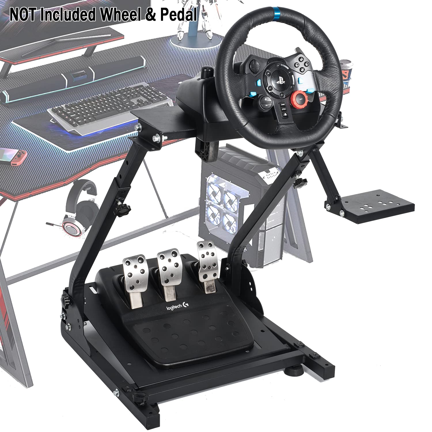 Minneer Adjustable Racing Wheel Stand for Logitech G25/G27/G29/G920 & Thrustmaster TMX/T80 - Compatible with PS4, PC Gaming Steering Wheels (Wheel & Pedals Not Included) - Perfect for Racing Simulator Setups at Home