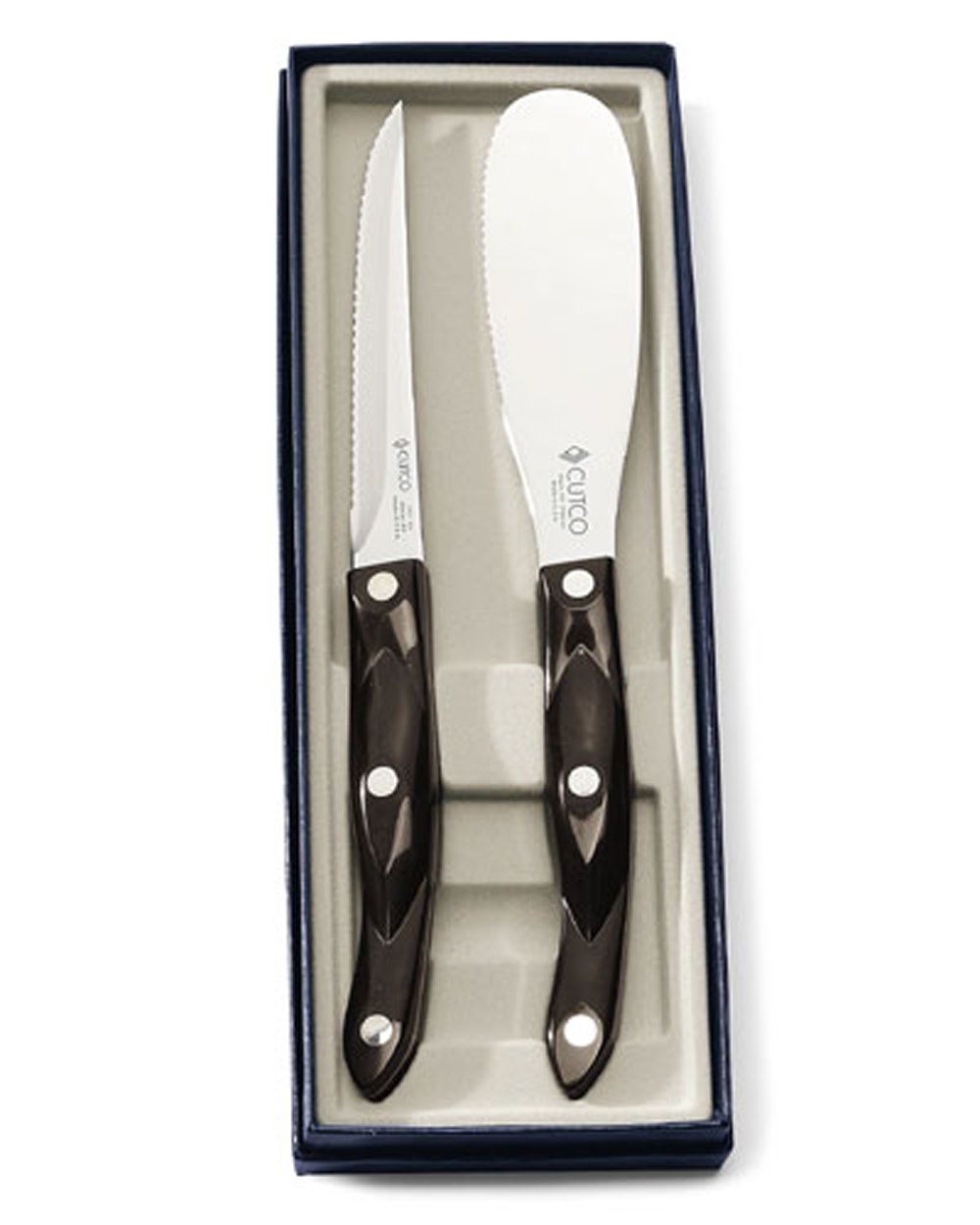 Cutco Club Mates #1822 Gift Box Set with Spatula Spreader #1768 & Trimmer #1721 - Premium Kitchen Knives with Dark Handles for Cooking, BBQ, and Food Preparation