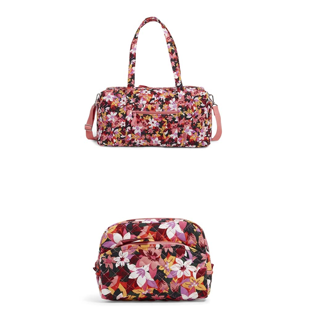 Vera Bradley Women's Medium Travel Duffel Bag & Cosmetic Organizer Set - Rosa Floral Recycled Cotton (28444-X50) | Perfect for Weekend Getaways, Gym, Travel & Makeup Storage