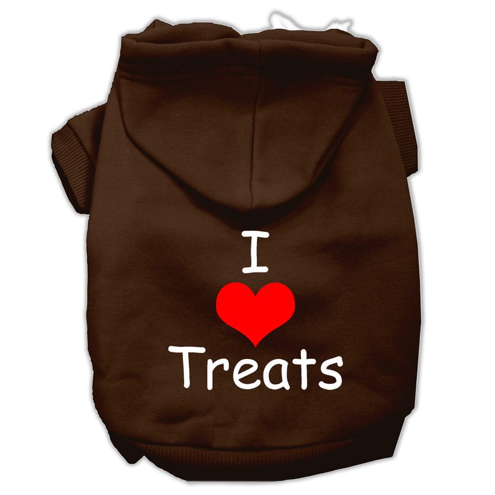 Brown Pet Hoodie for Dogs & Cats - 'I Love Treats' Screen Printed Design, Size MD (6-10 lbs) - Perfect for Winter Outfits & Photo Shoots