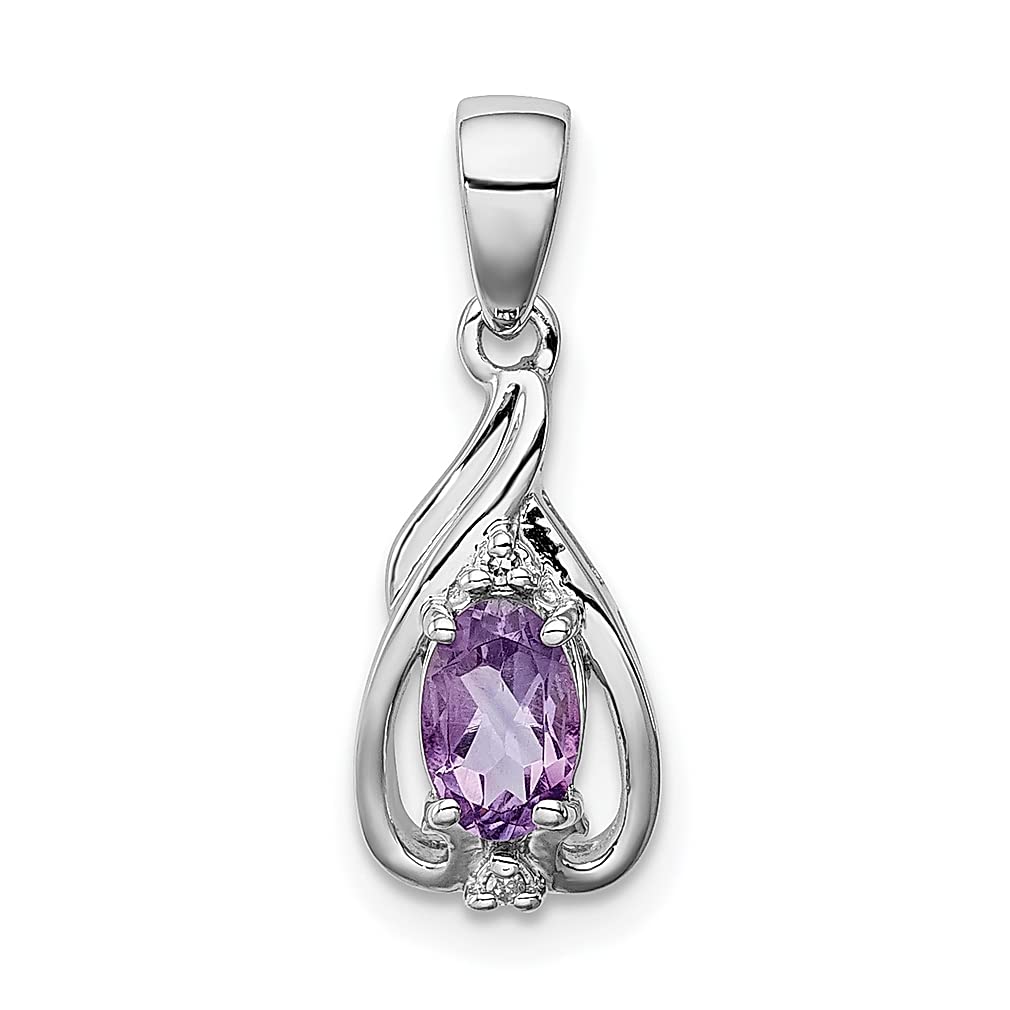 925 Sterling Silver Diamond Purple Amethyst Oval Pendant Necklace - February Birthstone Jewelry for Women, Elegant Gift for Her - Perfect for Valentine's Day, Anniversary & Special Occasions