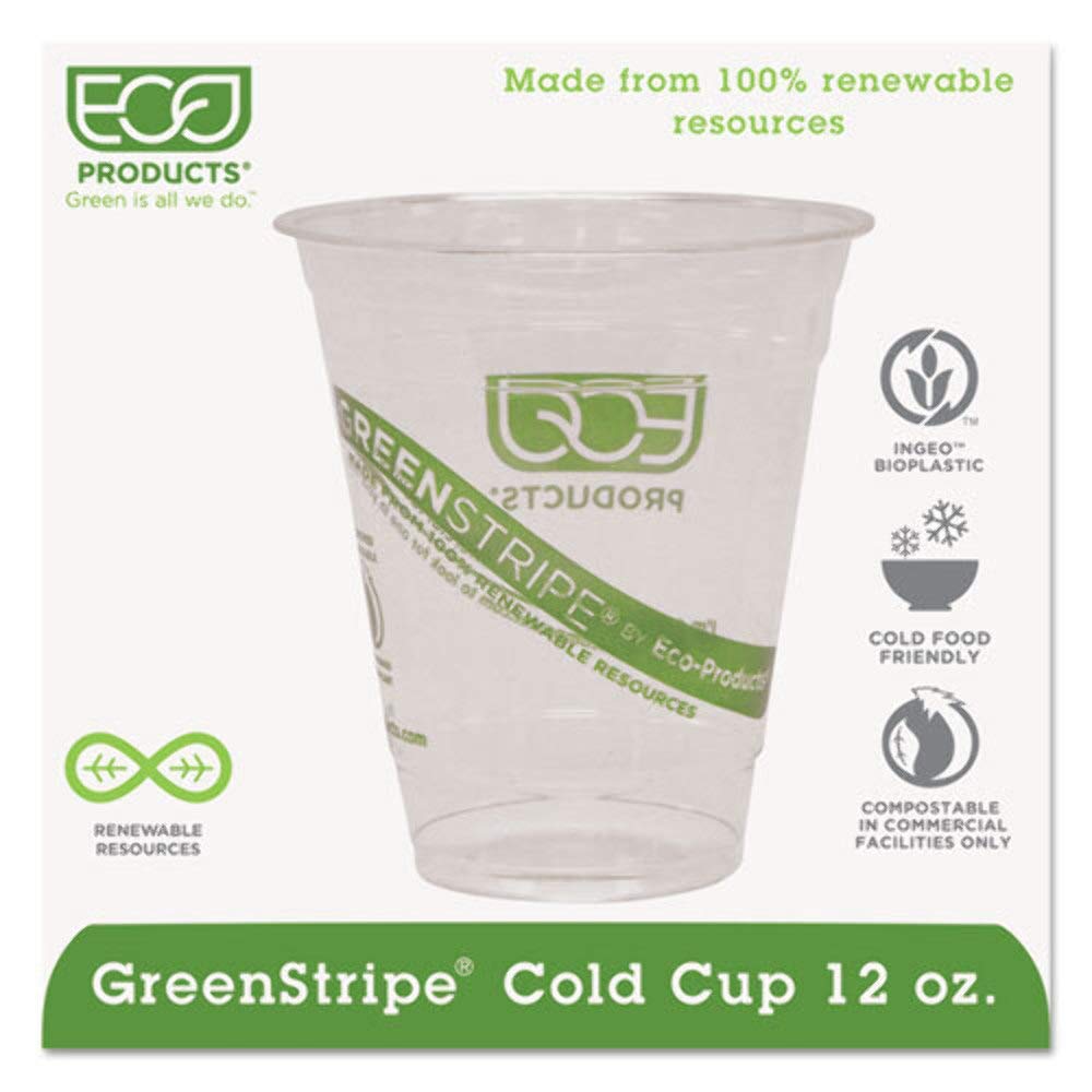 Eco-Friendly GreenStripe Compostable 12 oz Cold Drink Cups - 50 Pack, Clear | Perfect for Parties, Picnics & Sustainable Events