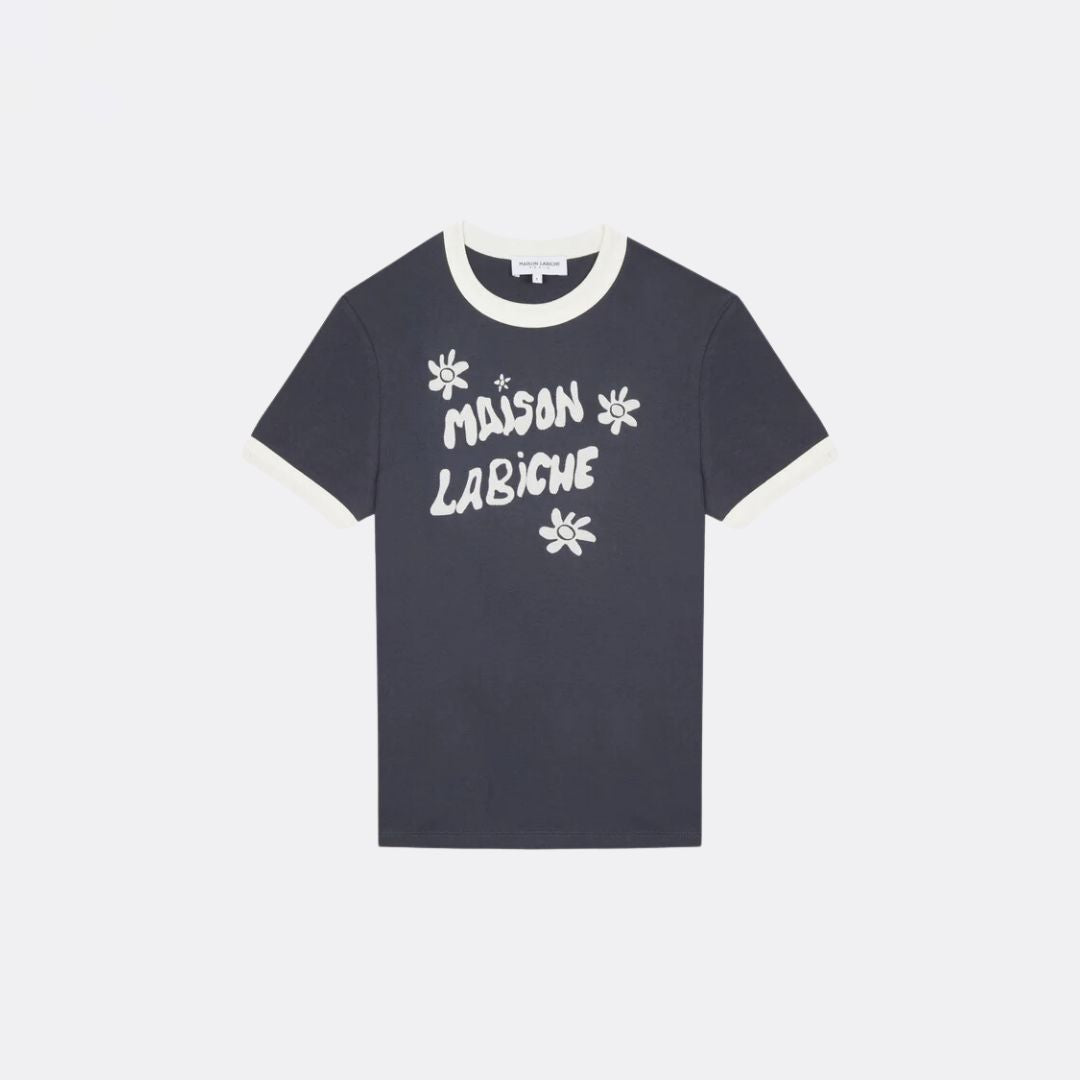 Dandelion Monterlant Graphic T-Shirt for Men - Dark Navy & Ivory Cotton Tee - Casual Wear, Street Style, Everyday Outfit