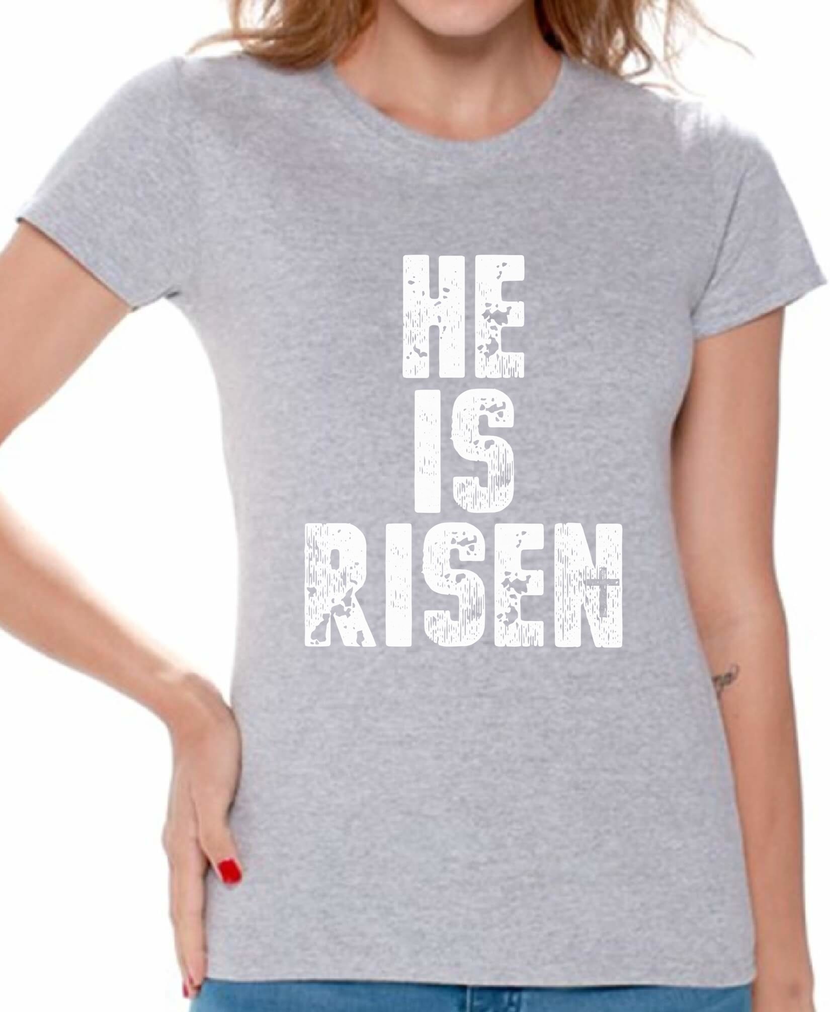 He is Risen Easter T-Shirt for Women - Christian Faith Apparel, Religious Easter Gifts, Church Outfit, Bible Verse Tee - Perfect for Easter Sunday Service, Family Gatherings & Spring Celebrations
