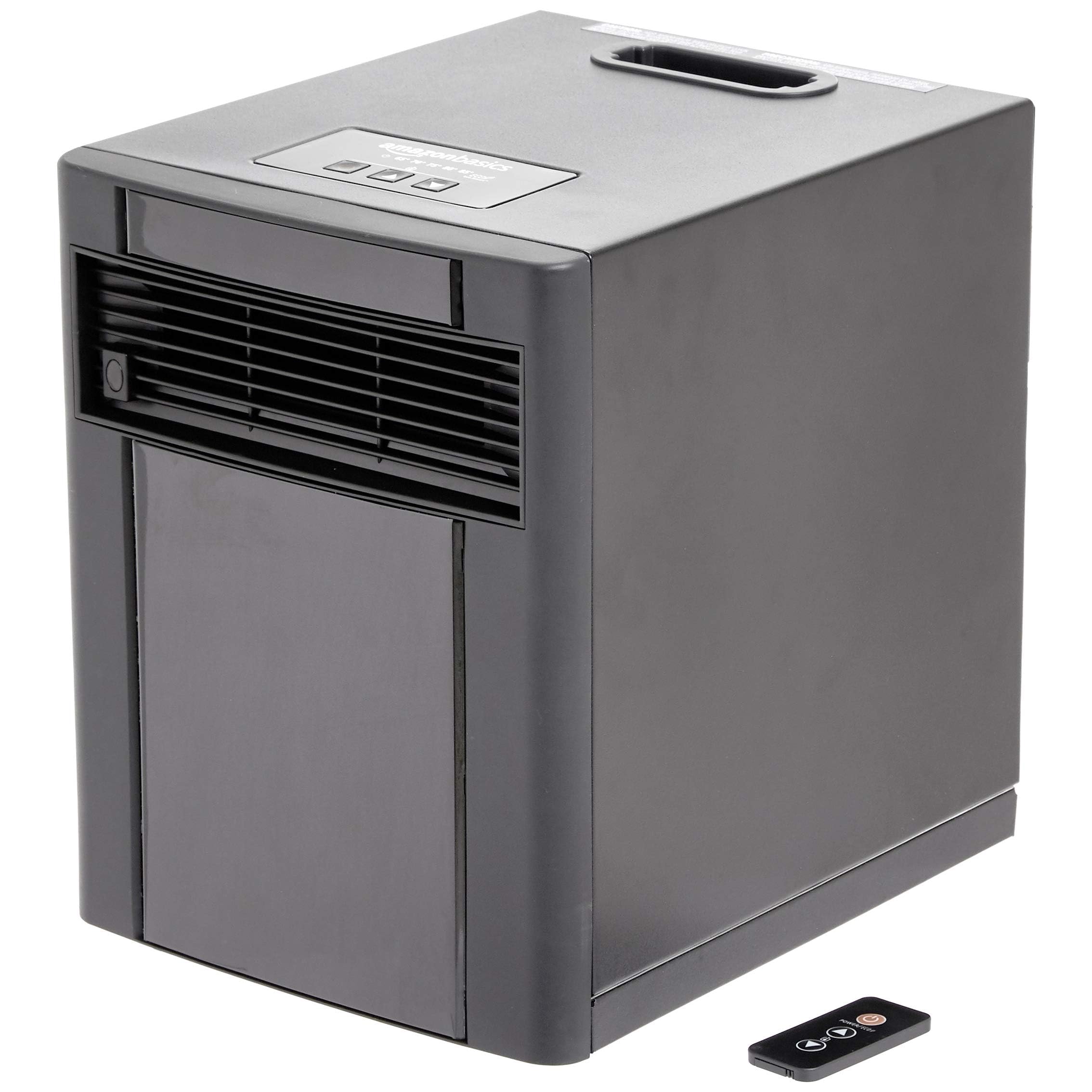 Amazon Basics 1500W Portable Space Heater with Remote Control - Adjustable Thermostat, LED Display & ECO Mode - Compact 11.4x14.5x14.7 Inch Black Heater for Bedroom, Office & Small Spaces