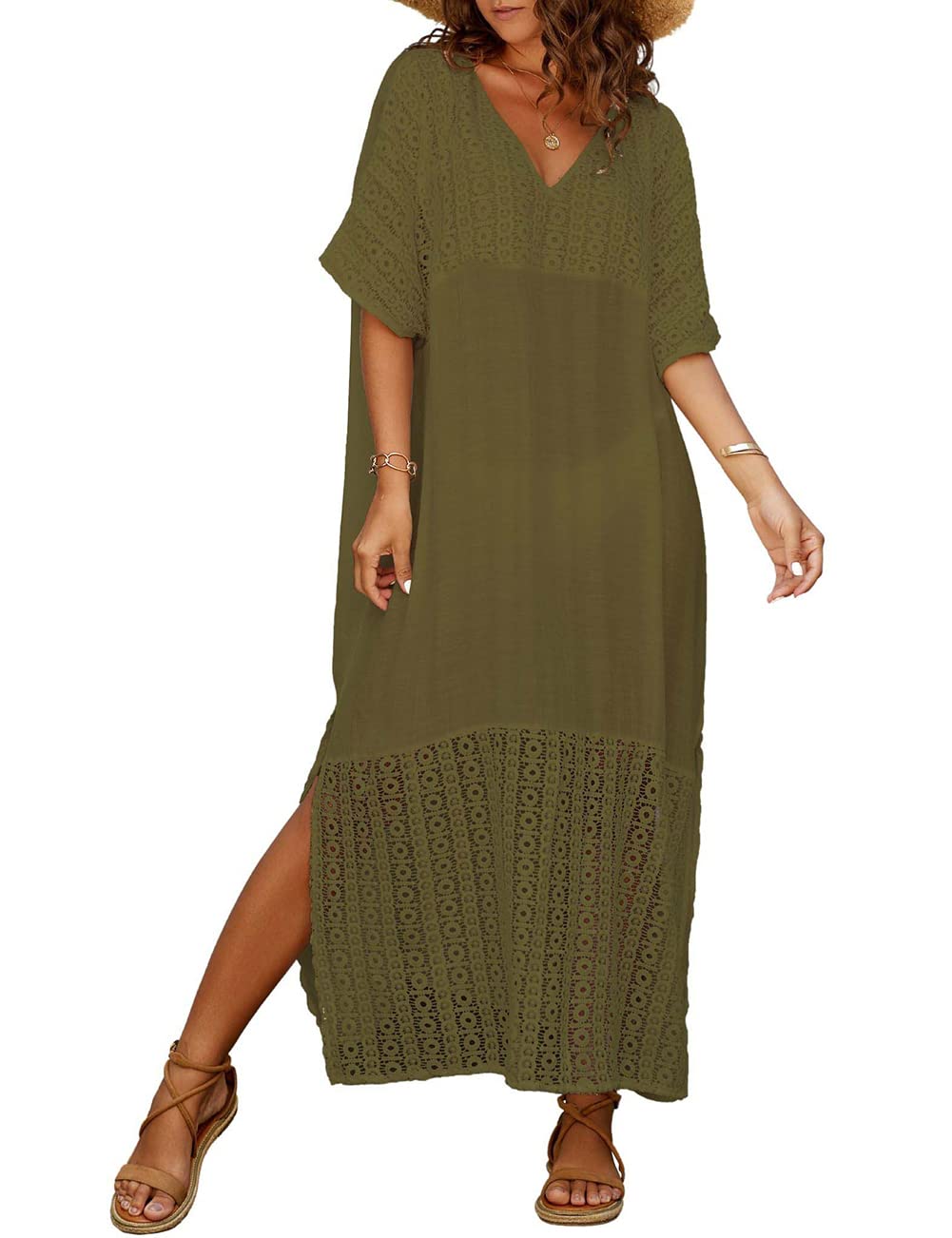 Bsubseach Women's Kaftan Dress - Lightweight Bathing Suit Cover Up, Beach Caftan Dress with Side Slits | Perfect for Poolside, Vacation & Summer Outfits