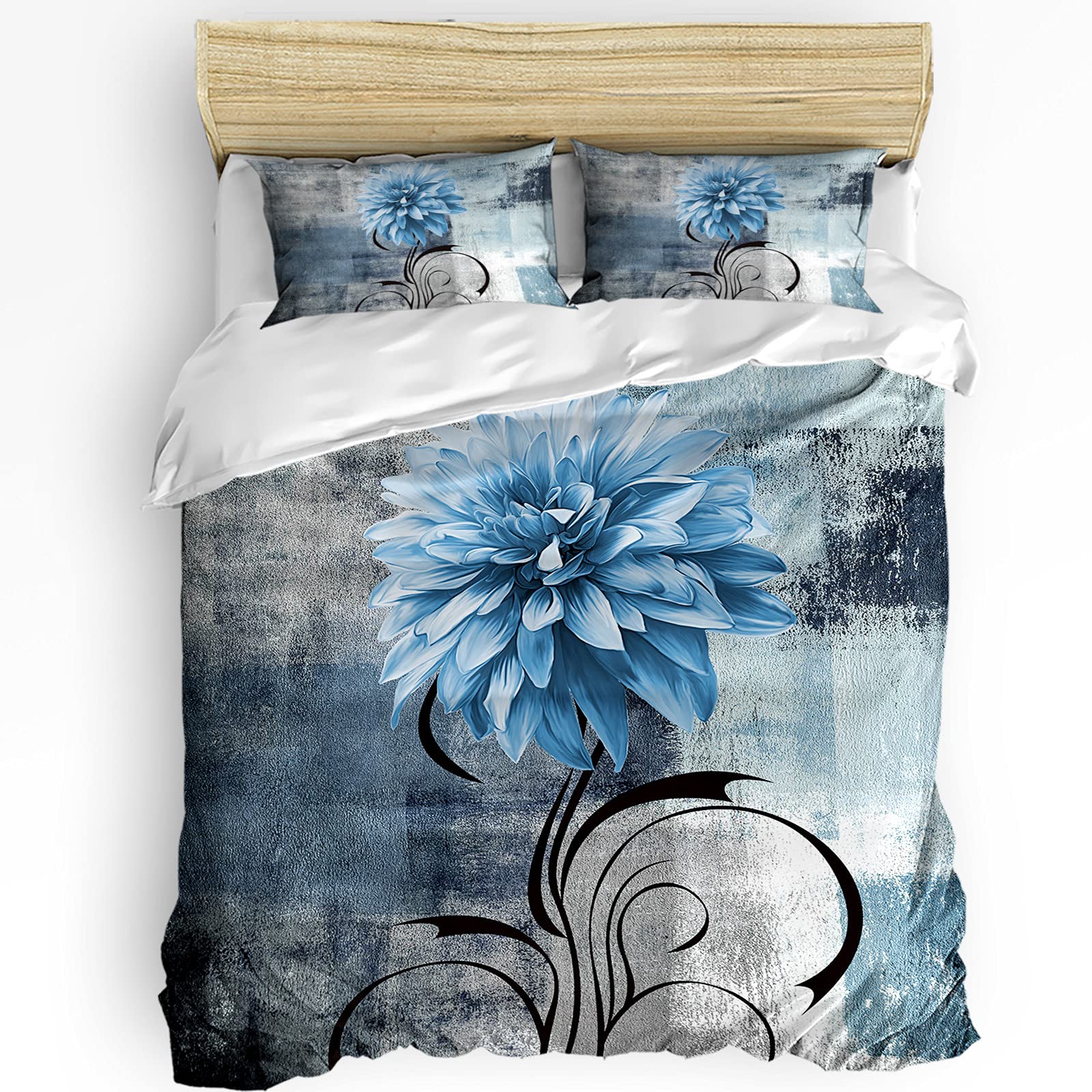 Royalreal Twin Duvet Cover Set - Blue Abstract Dalia Print Soft Bedding Set (1 Comforter Cover + 2 Pillowcases) for Teens, Kids & Adults - Perfect for Modern Bedrooms, Guest Rooms & Dorm Decor