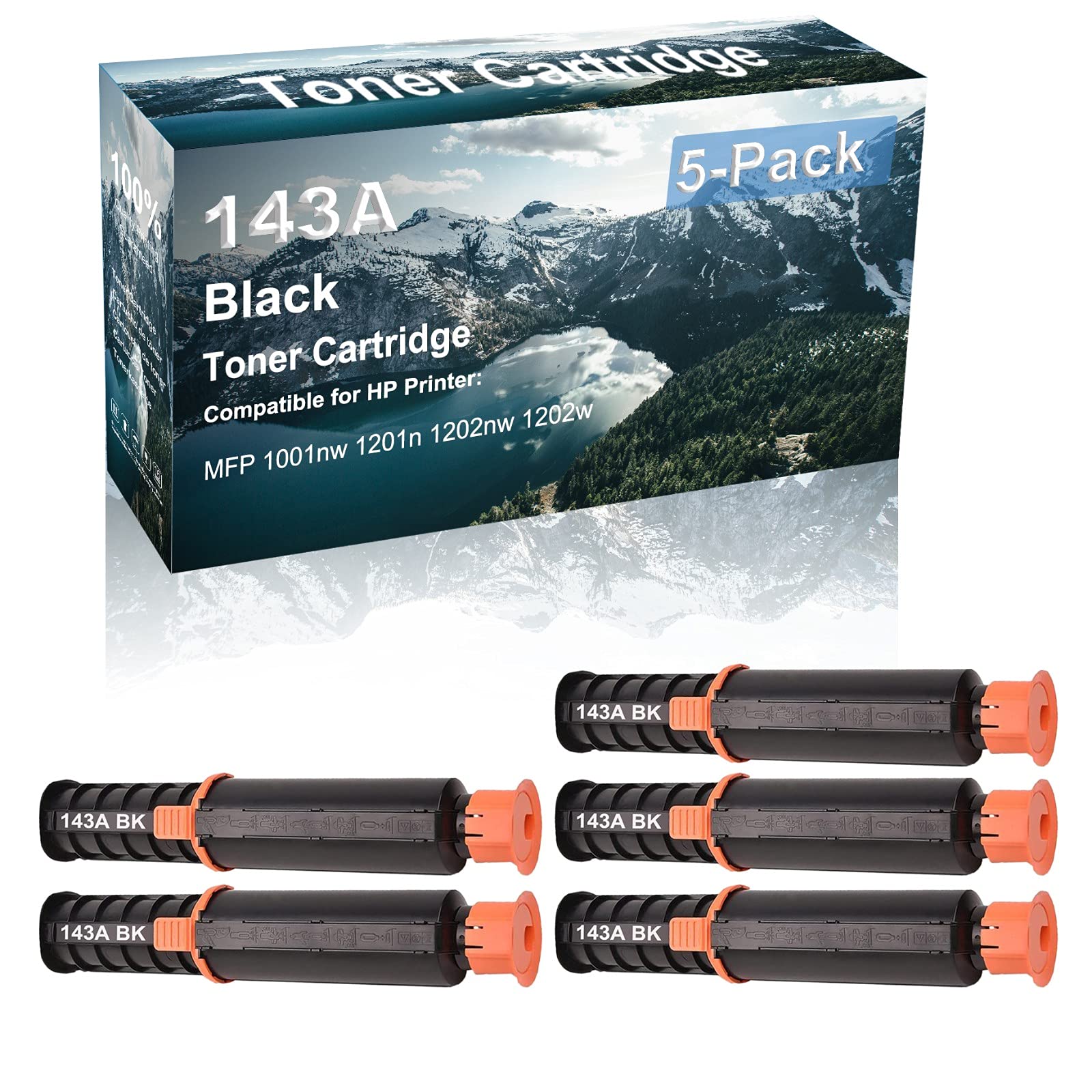5-Pack High Capacity Black Toner Cartridge Replacement for HP 143A/143AD W1143A/W1143AD - Compatible with MFP 1001nw 1201n 1202nw 1202w Printers | Perfect for Home Office & Small Business Printing Needs