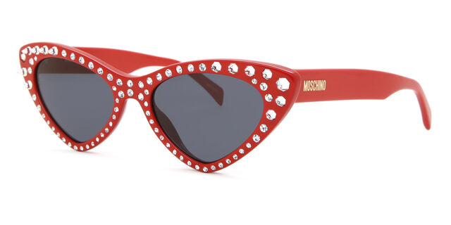 Moschino MOS006/S Red Crystal Cat Eye Sunglasses for Women - Fashion Designer Sunglasses with UV Protection - Perfect for Summer, Beach, and Outdoor Activities